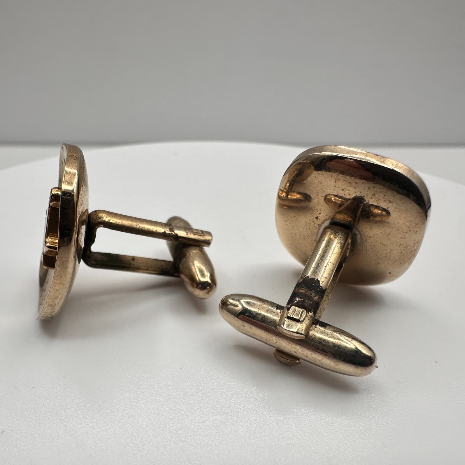 Vintage 90s Masonic Cufflinks & Tie Bar Set Gold Tone Blue Enamel Square Compass - Thumbnail 7