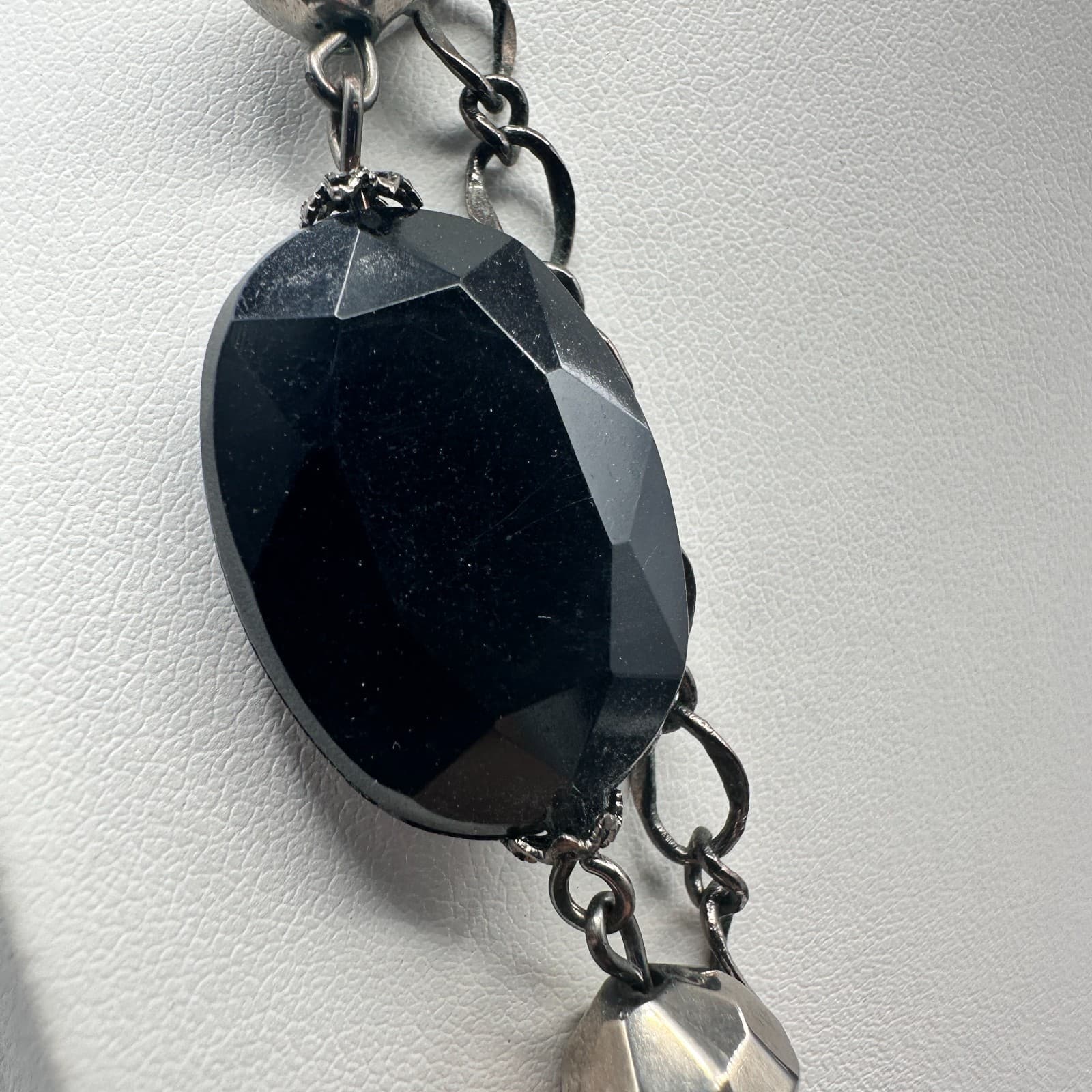 Vintage Y2K Multi Strand Necklace Black Faceted Beaded Silver Tone Boho Jewelry - Thumbnail 5