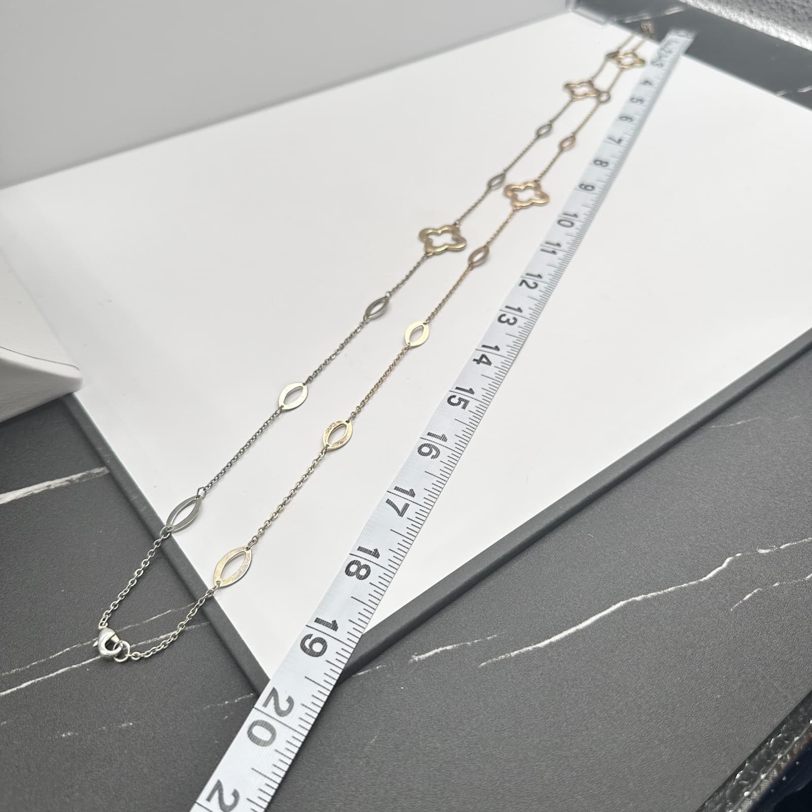 Vintage Y2K Multi Strand Necklace Gold Tone Quatrefoil Oval Link Chain Jewelry - Thumbnail 9