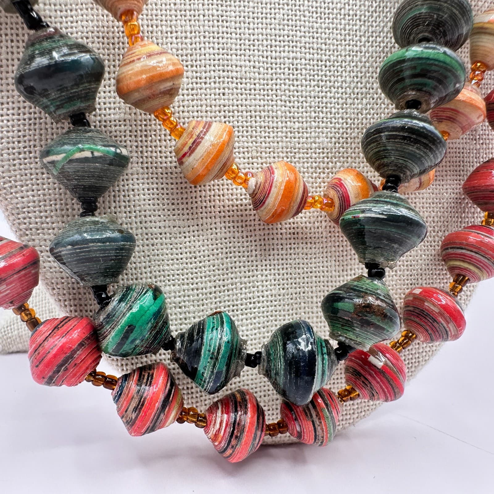 Vintage 90s Silver Tone Lot 4 Rolled Paper Beaded Necklace Women's Jewelry - Thumbnail 5