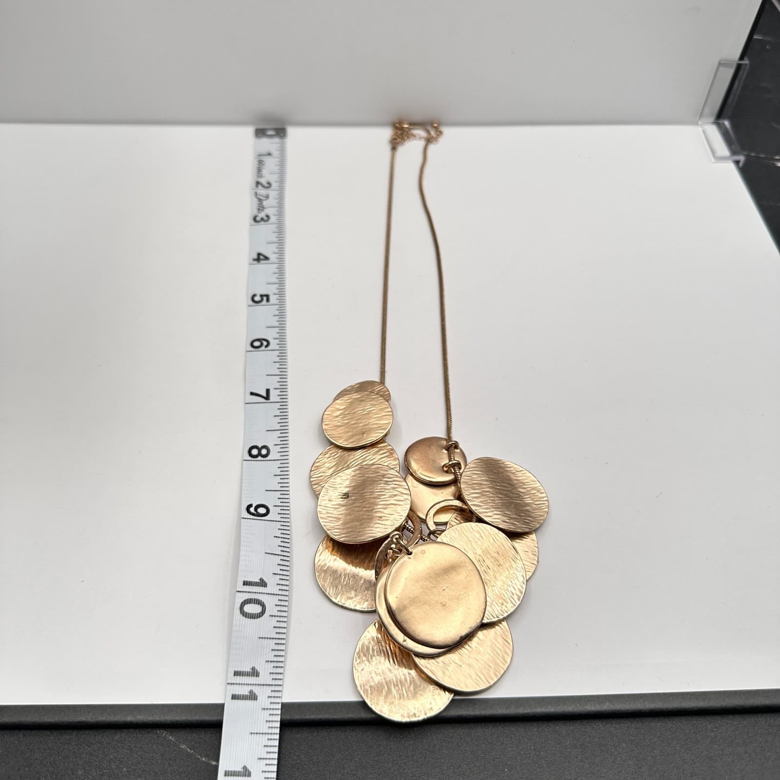 Vintage Y2K Gold Tone Hammered Disc Statement Bib Necklace Boho Women's Jewelry - Thumbnail 9