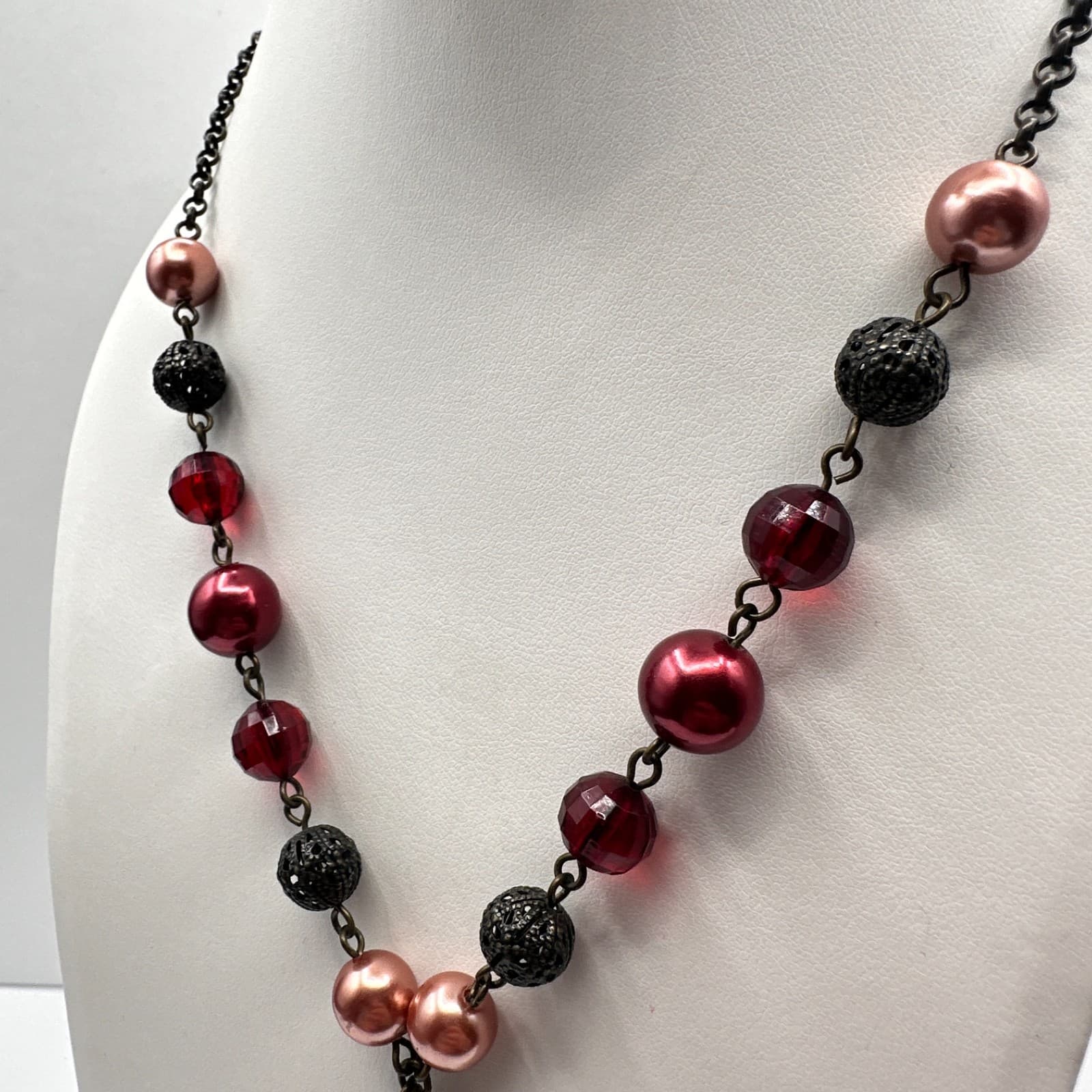 Vintage 90s Avon Beaded Charm Lariat Necklace Cameo Angel Heart Women's Jewelry - Thumbnail 6