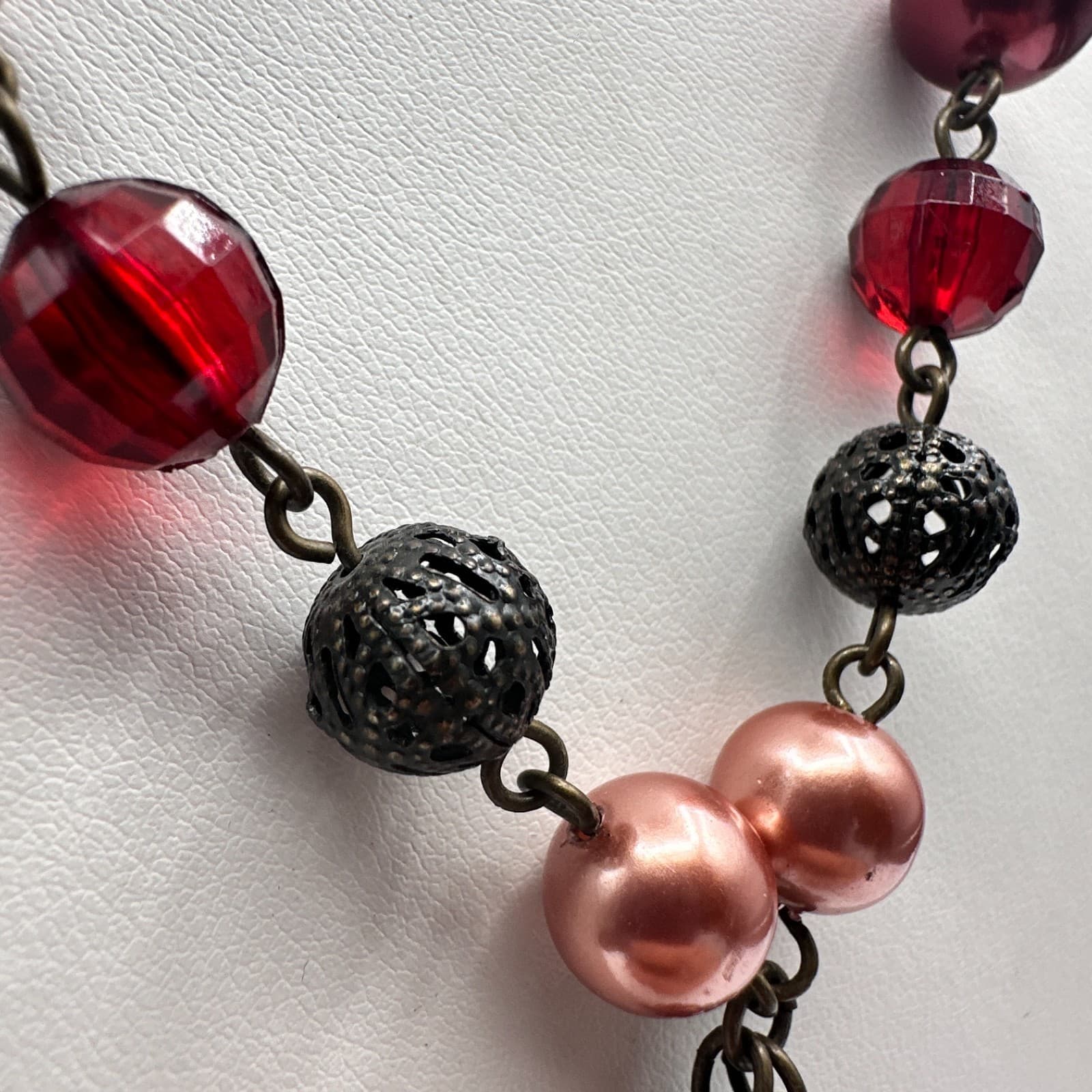 Vintage 90s Avon Beaded Charm Lariat Necklace Cameo Angel Heart Women's Jewelry - Thumbnail 5