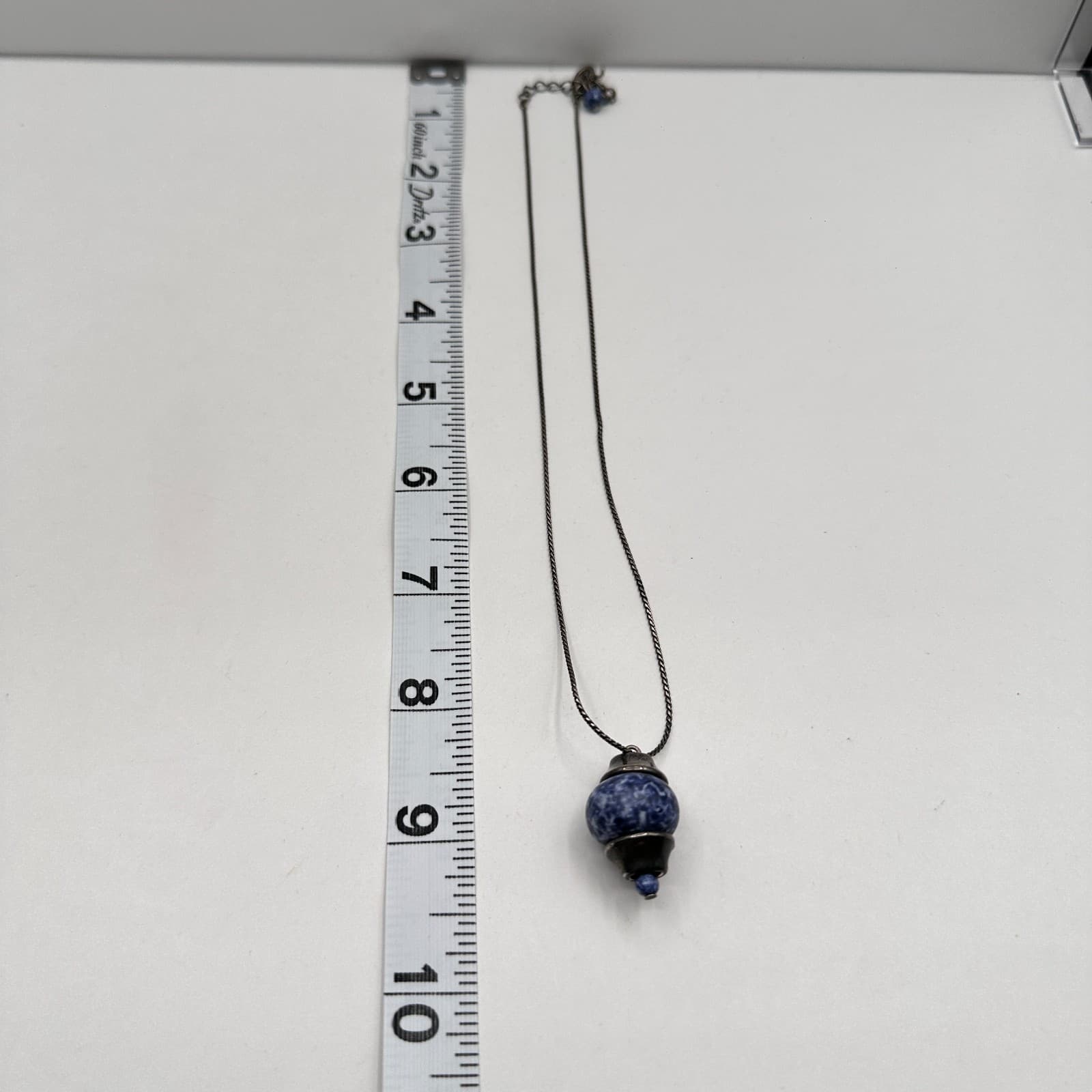 Vintage 90s Blue Sodalite Natural Stone Pendant Necklace Silver Tone Jewelry - Thumbnail 9