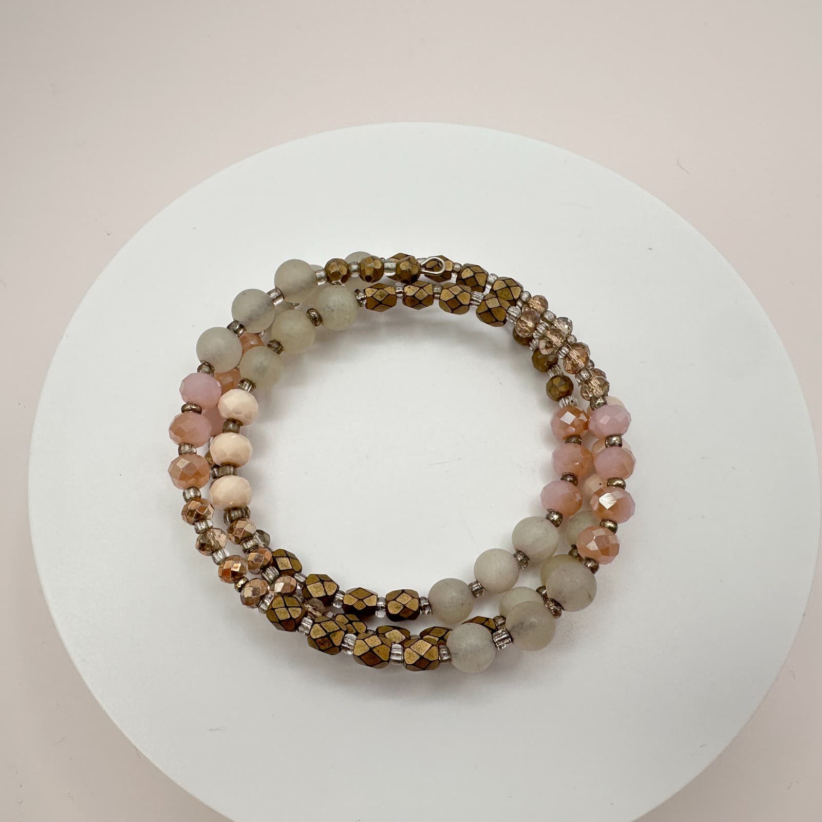 Vintage 80s Colors Glass Stone Beaded Stretch Alloy Bracelets Fashion Jewelry - Image 1