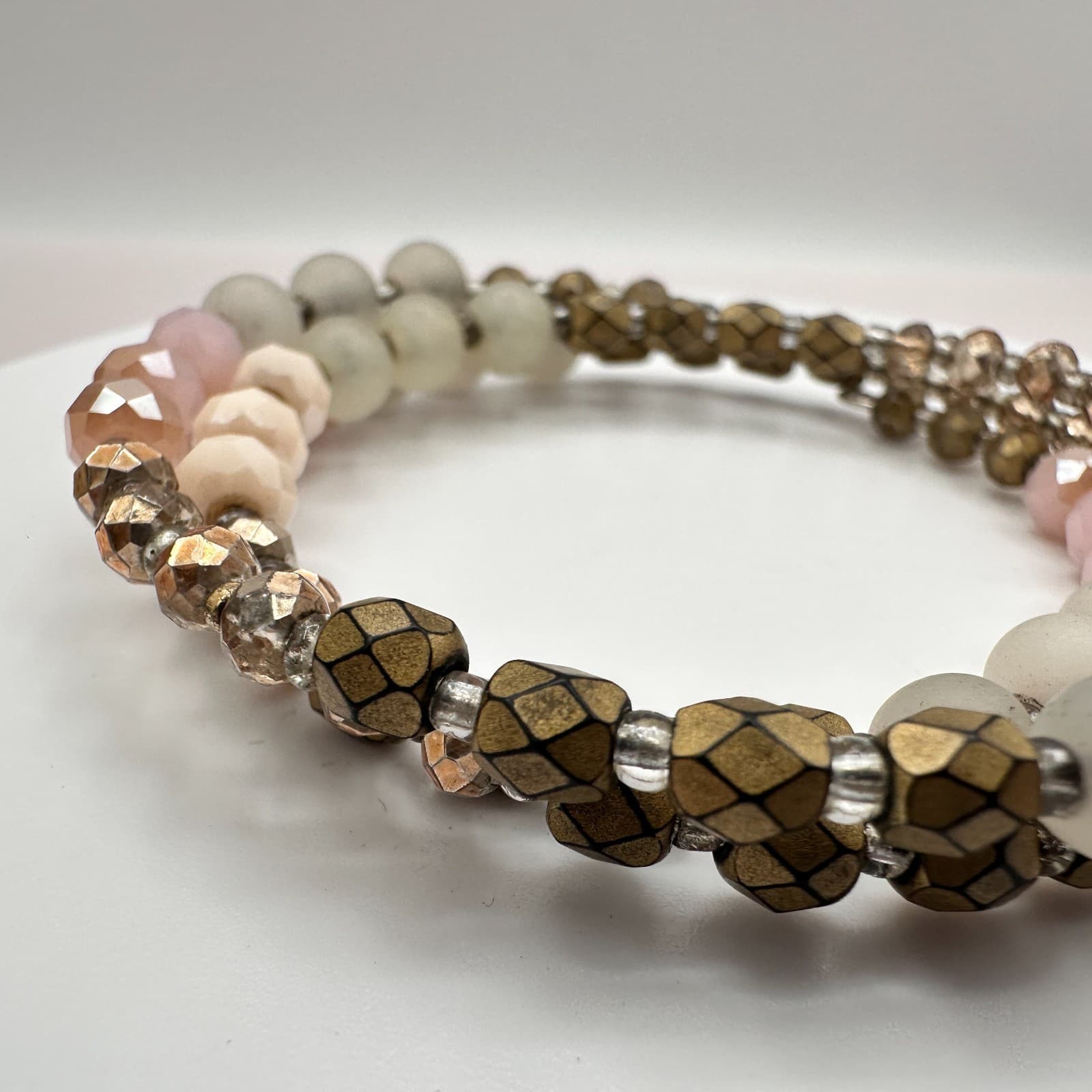 Vintage 80s Colors Glass Stone Beaded Stretch Alloy Bracelets Fashion Jewelry - Thumbnail 3