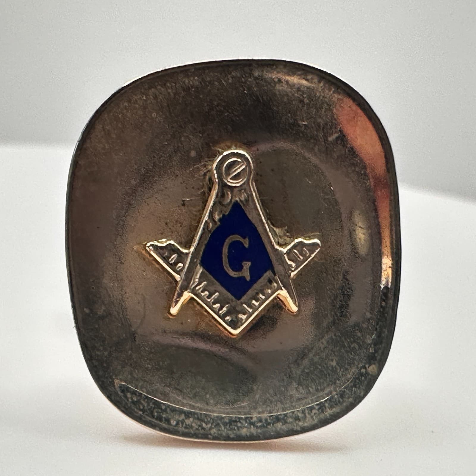 Vintage 90s Masonic Cufflinks & Tie Bar Set Gold Tone Blue Enamel Square Compass - Thumbnail 5