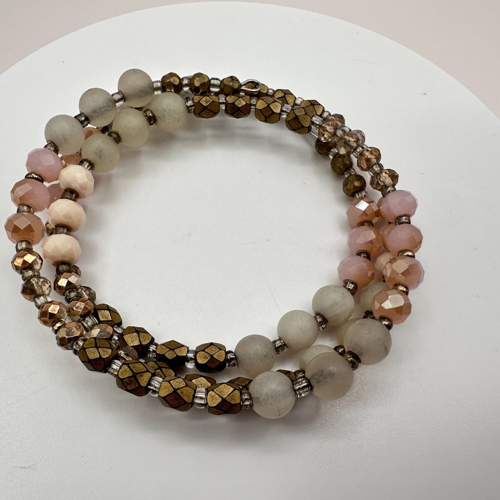 Vintage 80s Colors Glass Stone Beaded Stretch Alloy Bracelets Fashion Jewelry - Thumbnail 8