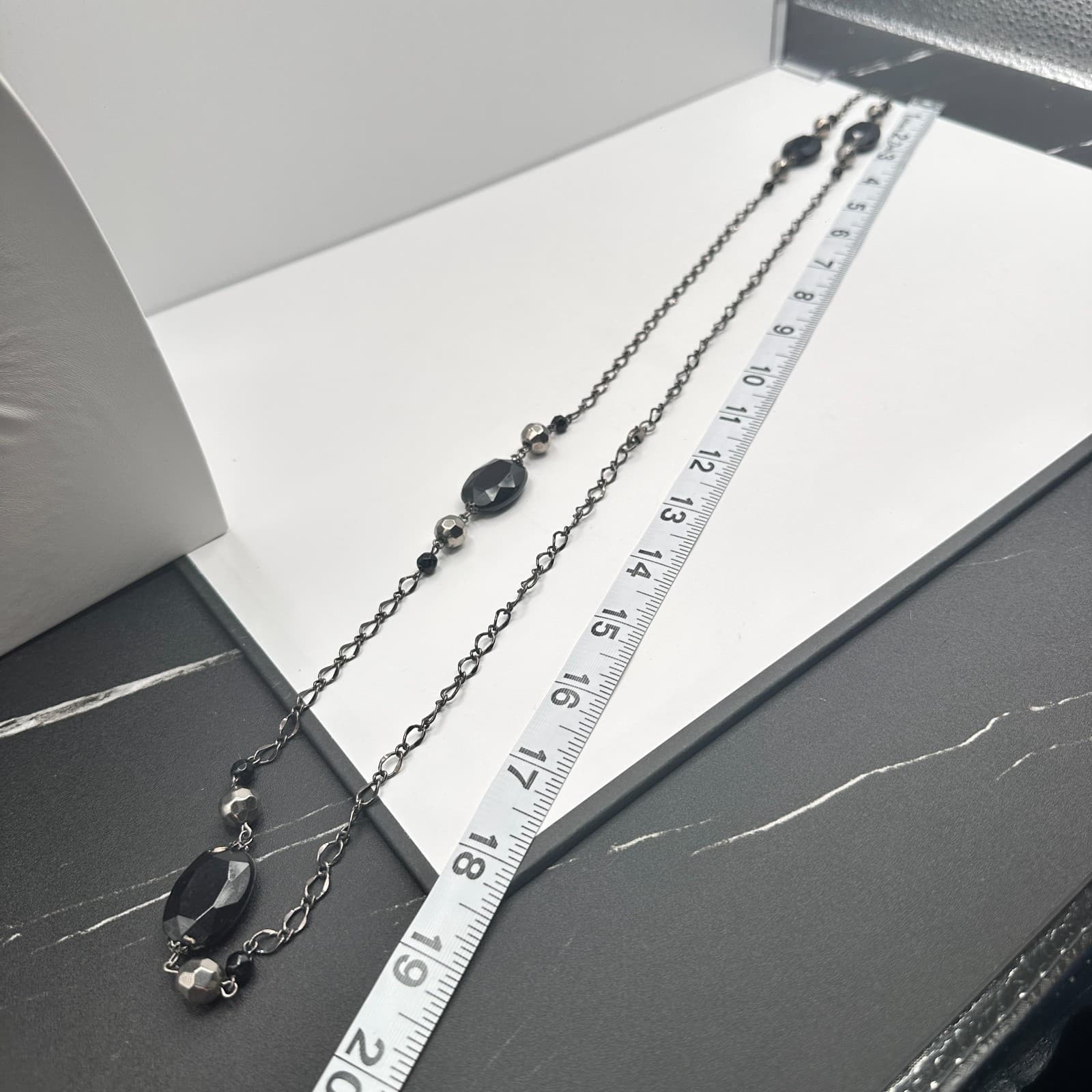 Vintage Y2K Multi Strand Necklace Black Faceted Beaded Silver Tone Boho Jewelry - Thumbnail 10