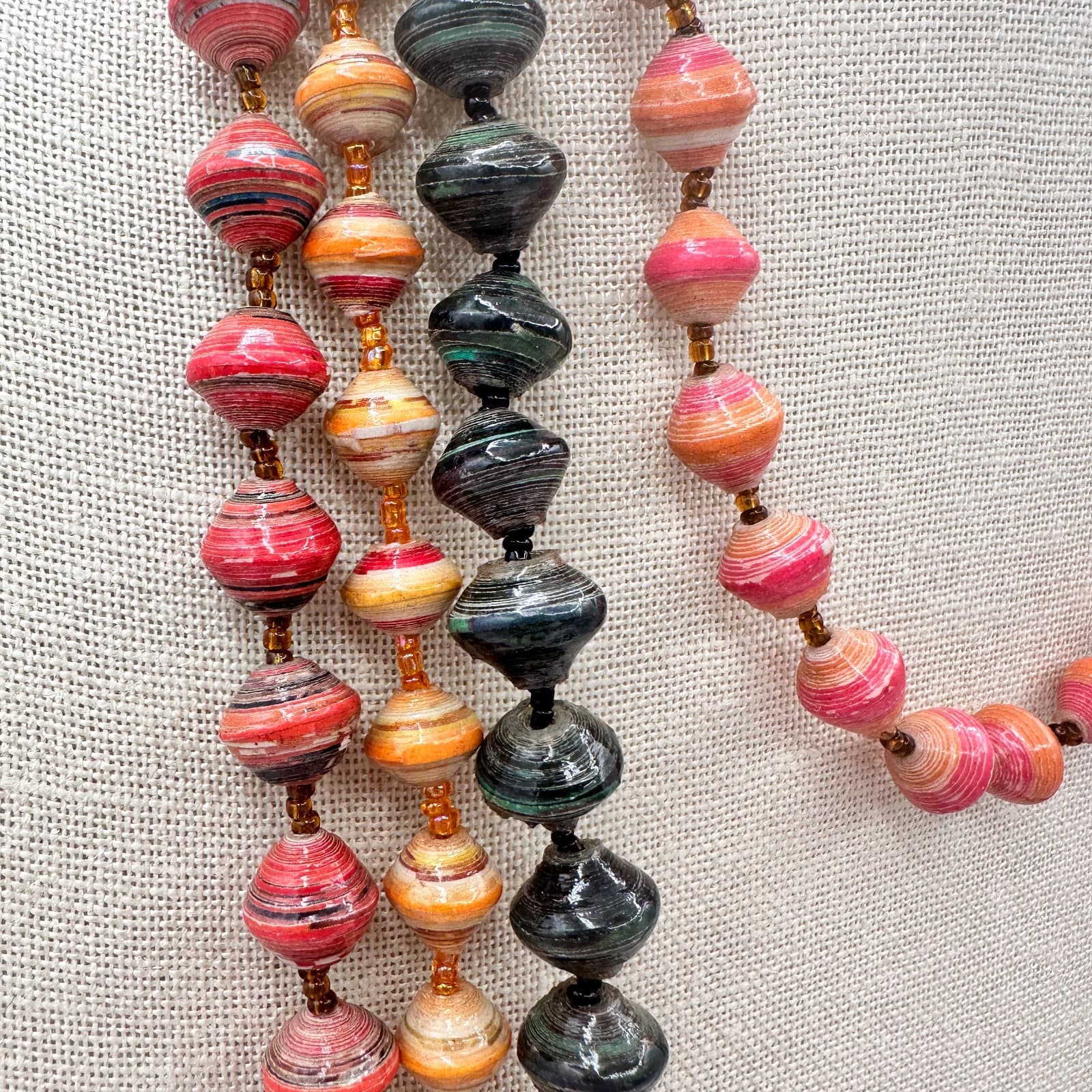 Vintage 90s Silver Tone Lot 4 Rolled Paper Beaded Necklace Women's Jewelry - Thumbnail 3