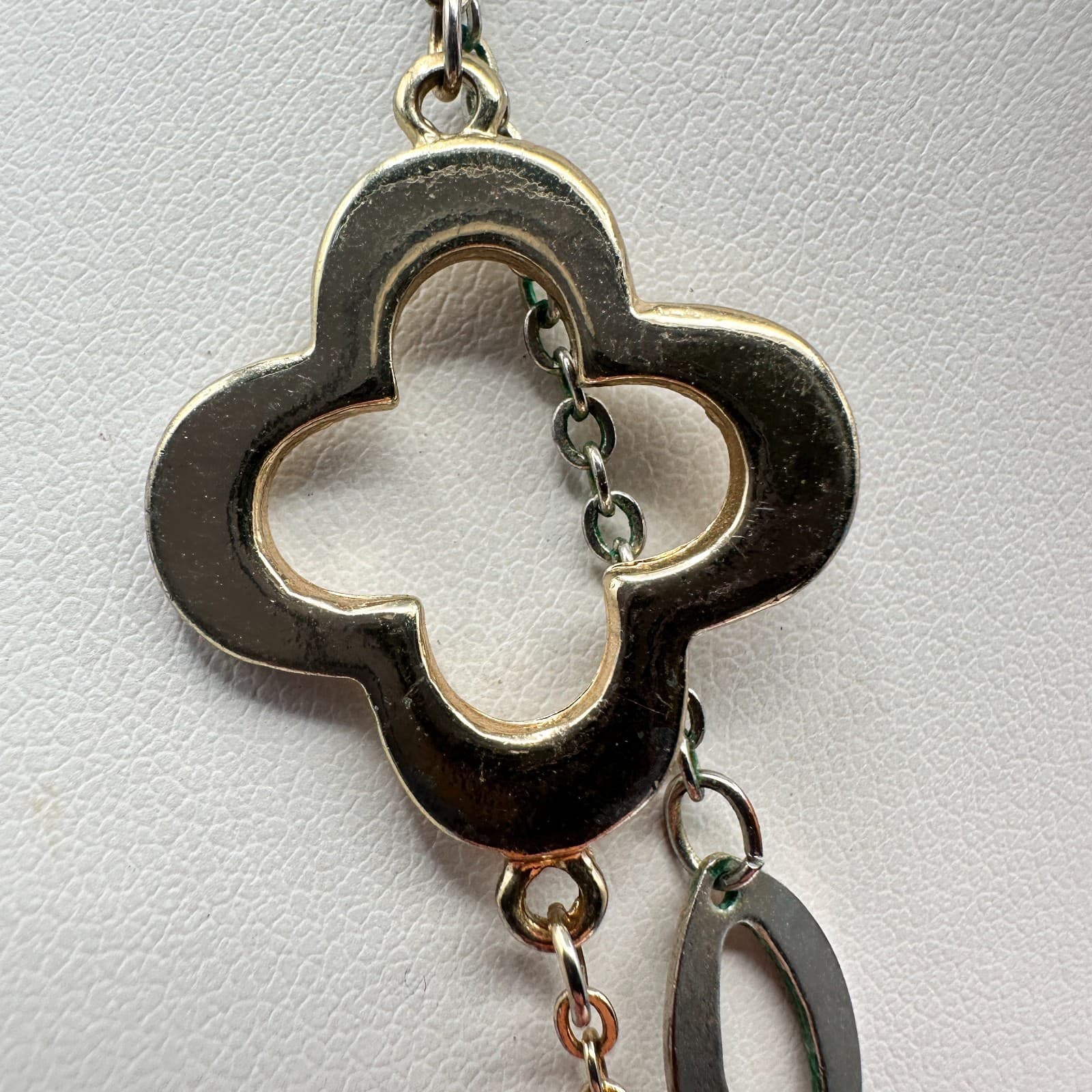 Vintage Y2K Multi Strand Necklace Gold Tone Quatrefoil Oval Link Chain Jewelry - Thumbnail 6