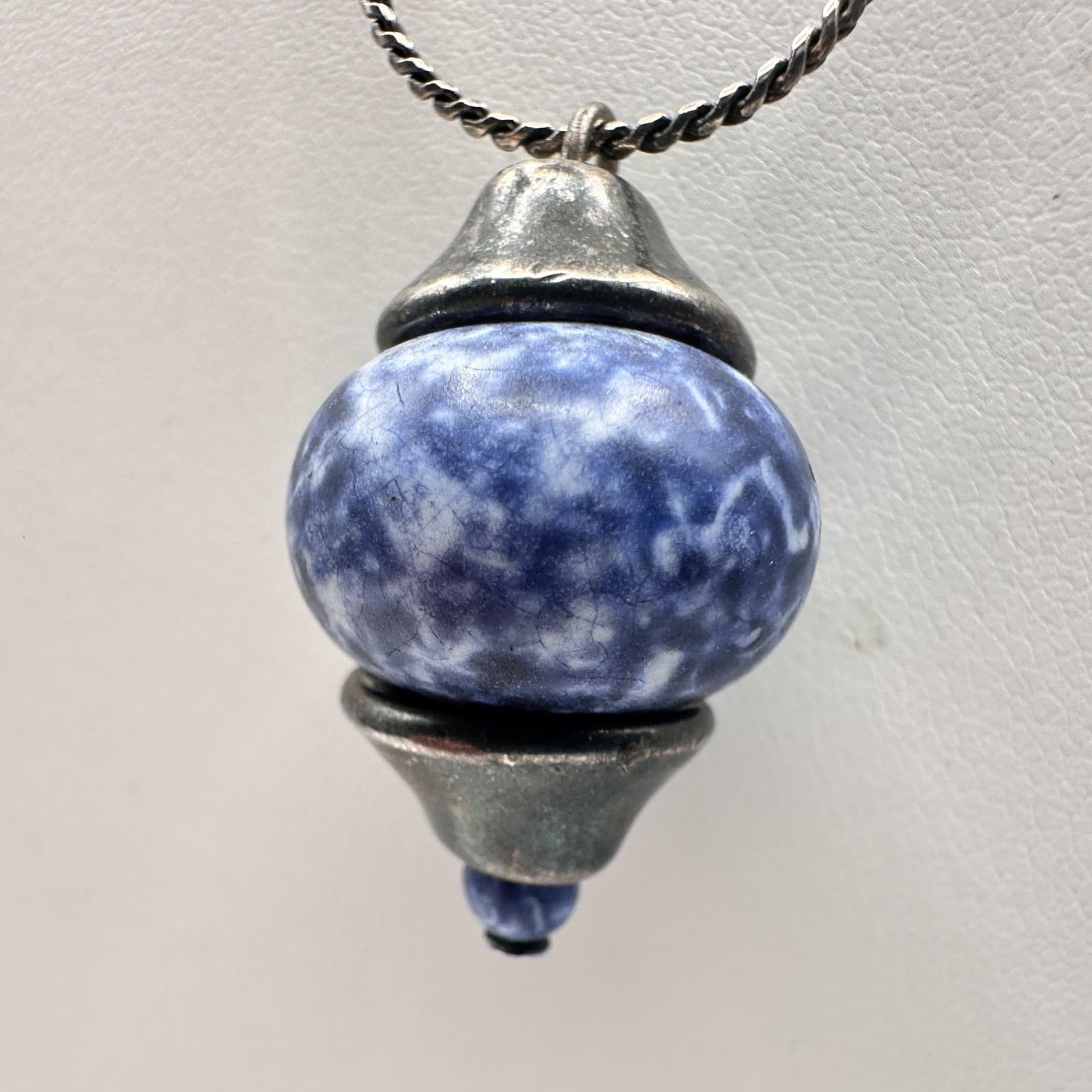 Vintage 90s Blue Sodalite Natural Stone Pendant Necklace Silver Tone Jewelry - Thumbnail 5