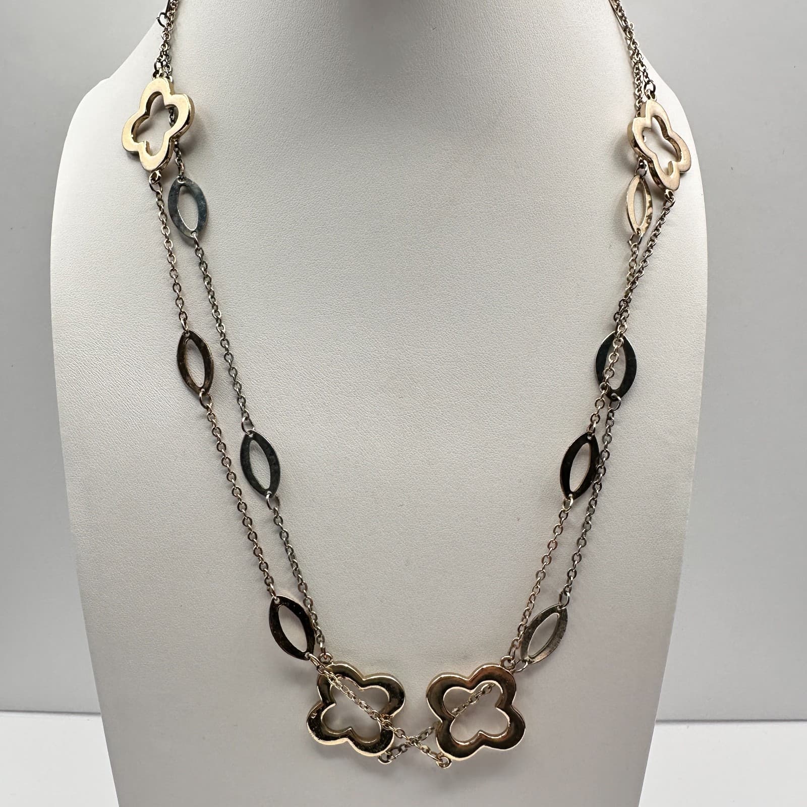 Vintage Y2K Multi Strand Necklace Gold Tone Quatrefoil Oval Link Chain Jewelry - Thumbnail 7