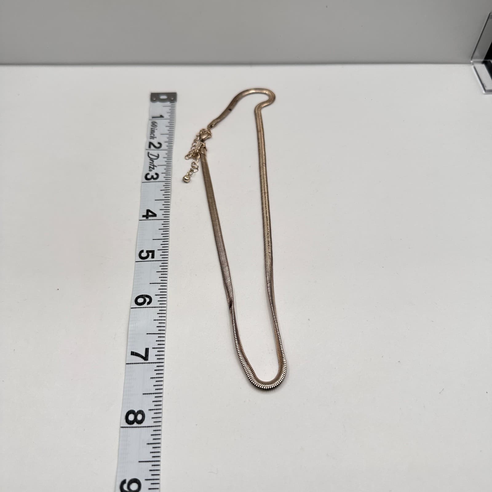 Vintage 90s Silver Tone Herringbone Snake Chain Choker Necklace Minimalist - Thumbnail 8