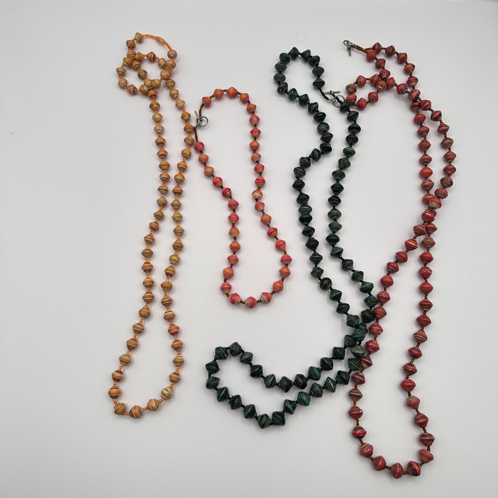 Vintage 90s Silver Tone Lot 4 Rolled Paper Beaded Necklace Women's Jewelry - Thumbnail 7