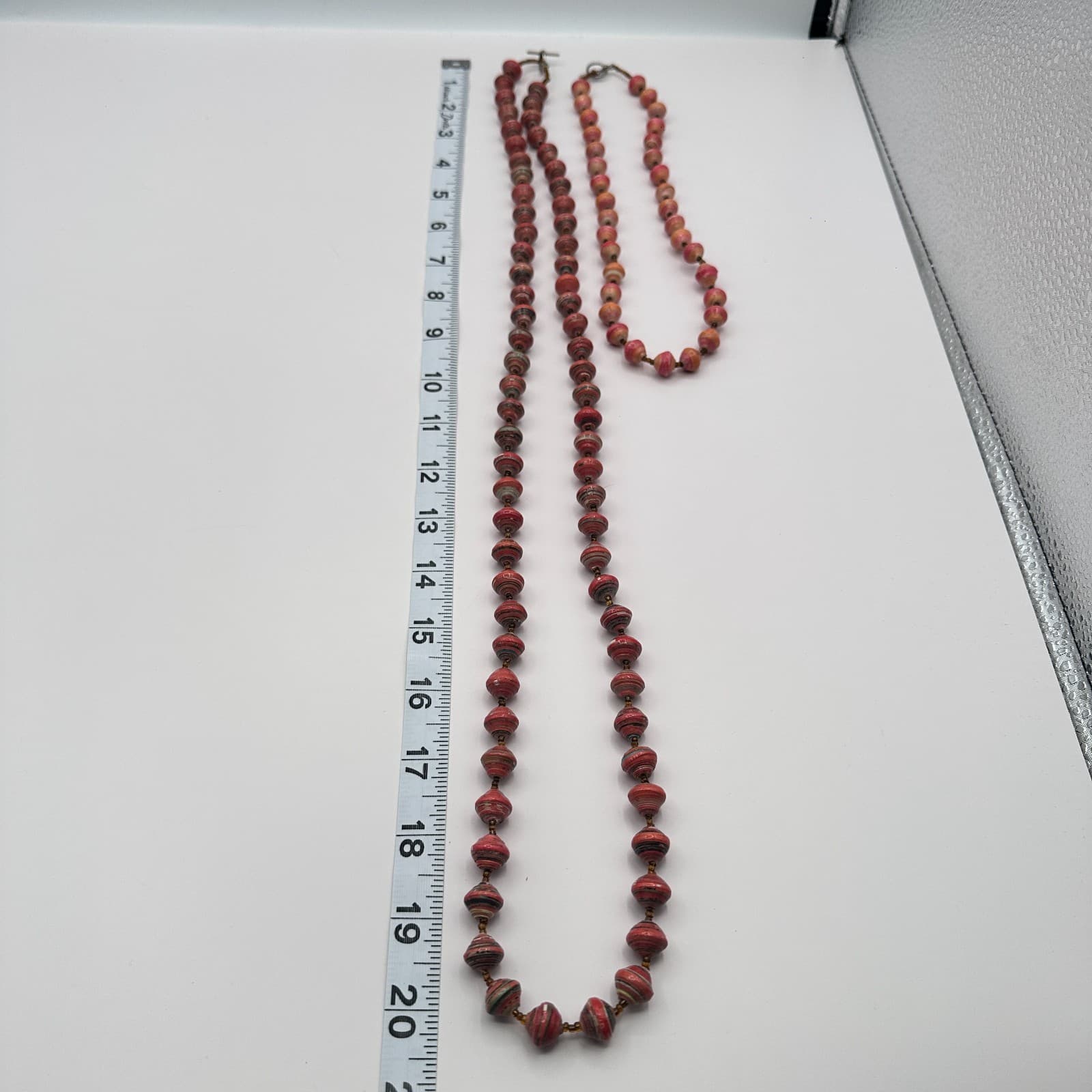 Vintage 90s Silver Tone Lot 4 Rolled Paper Beaded Necklace Women's Jewelry - Thumbnail 8