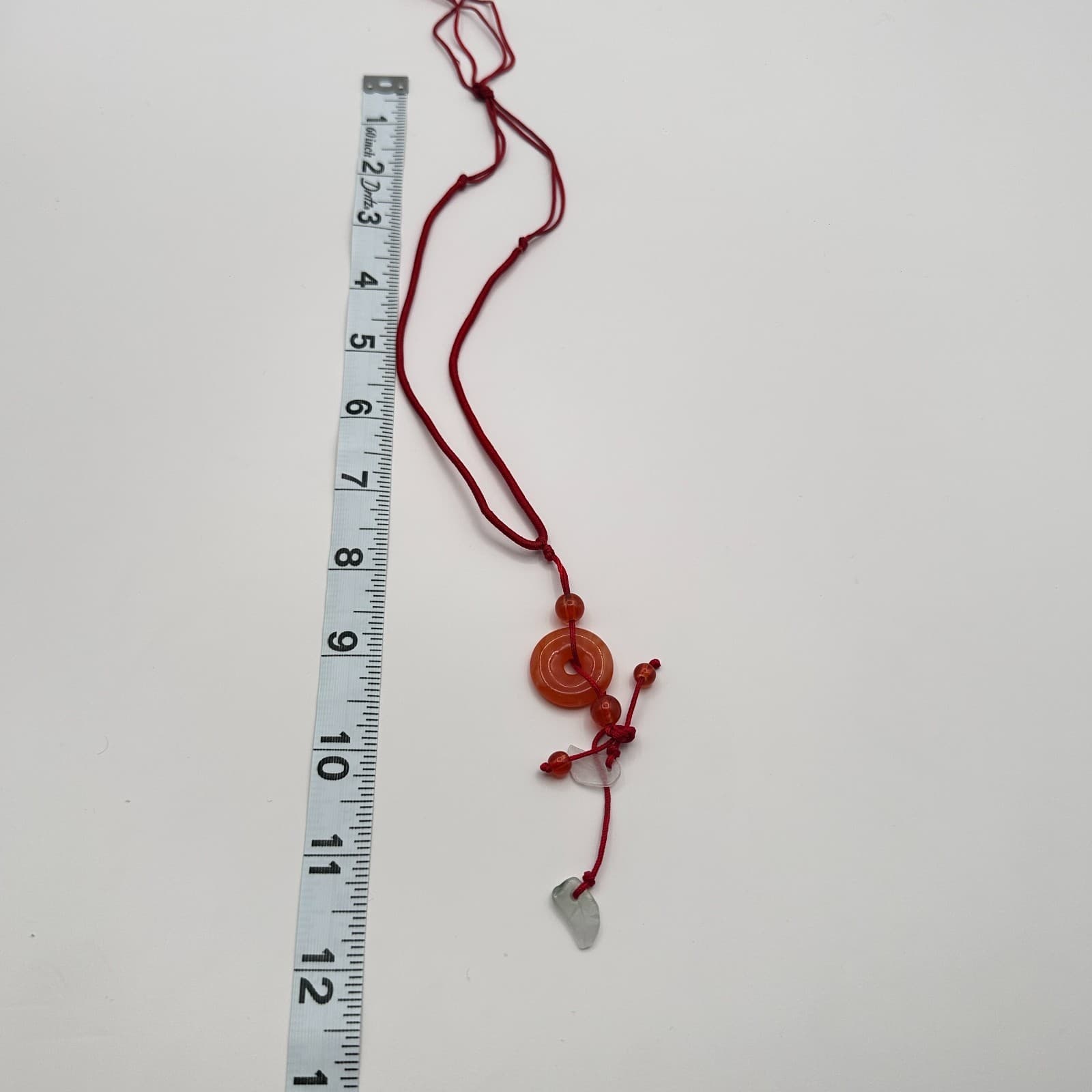 Vintage 80s Red Agate Stone Donut Necklace Adjustable Knot Cord Boohoo Jewelry - Thumbnail 7