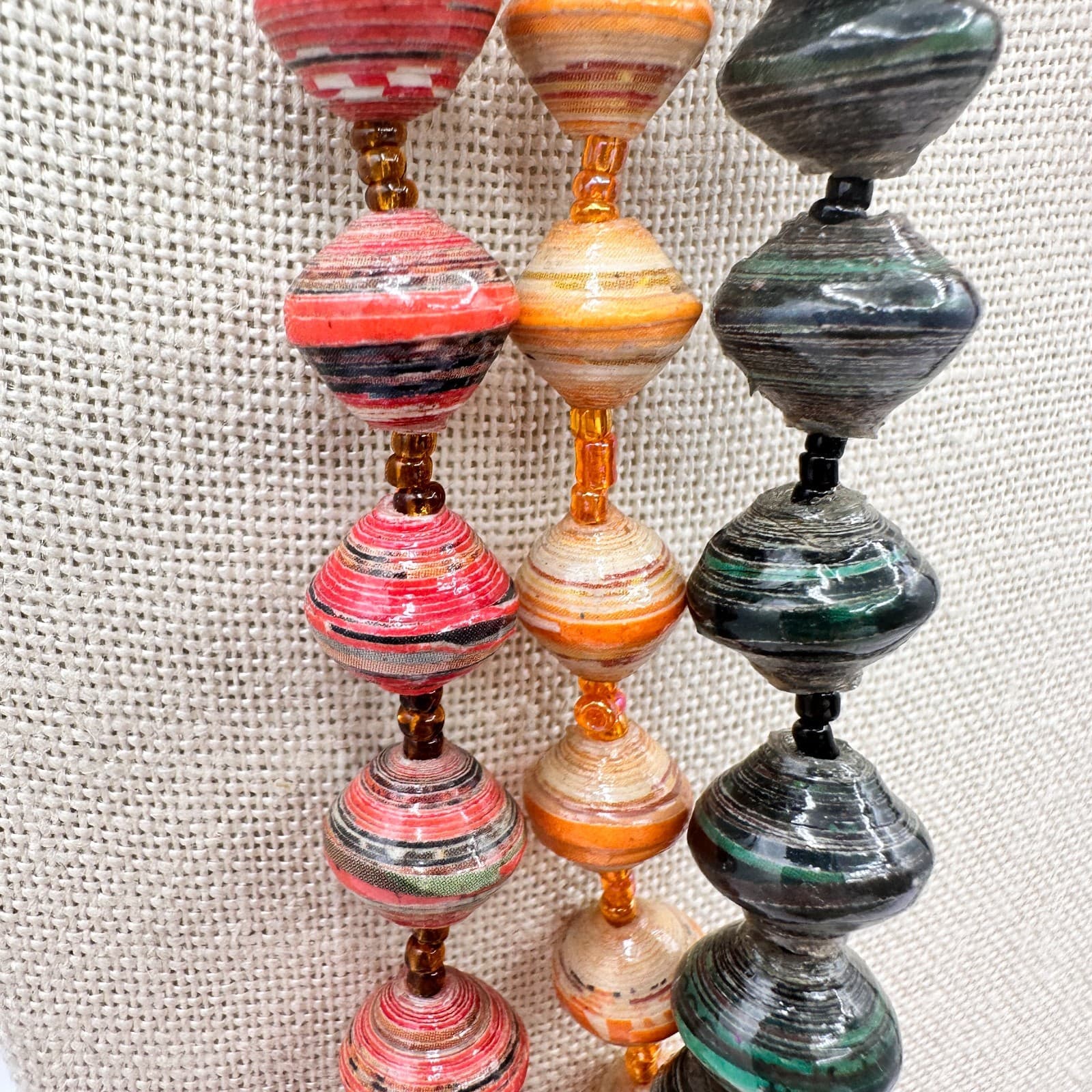 Vintage 90s Silver Tone Lot 4 Rolled Paper Beaded Necklace Women's Jewelry - Thumbnail 4