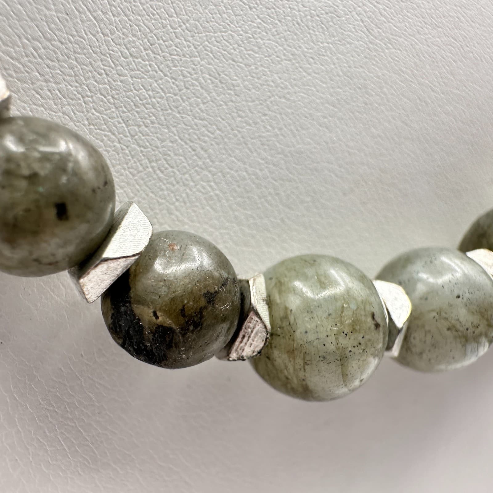 Vintage 90s Labradorite Stone Beaded Necklace Silver Tone Boho Statement Jewelry - Thumbnail 4