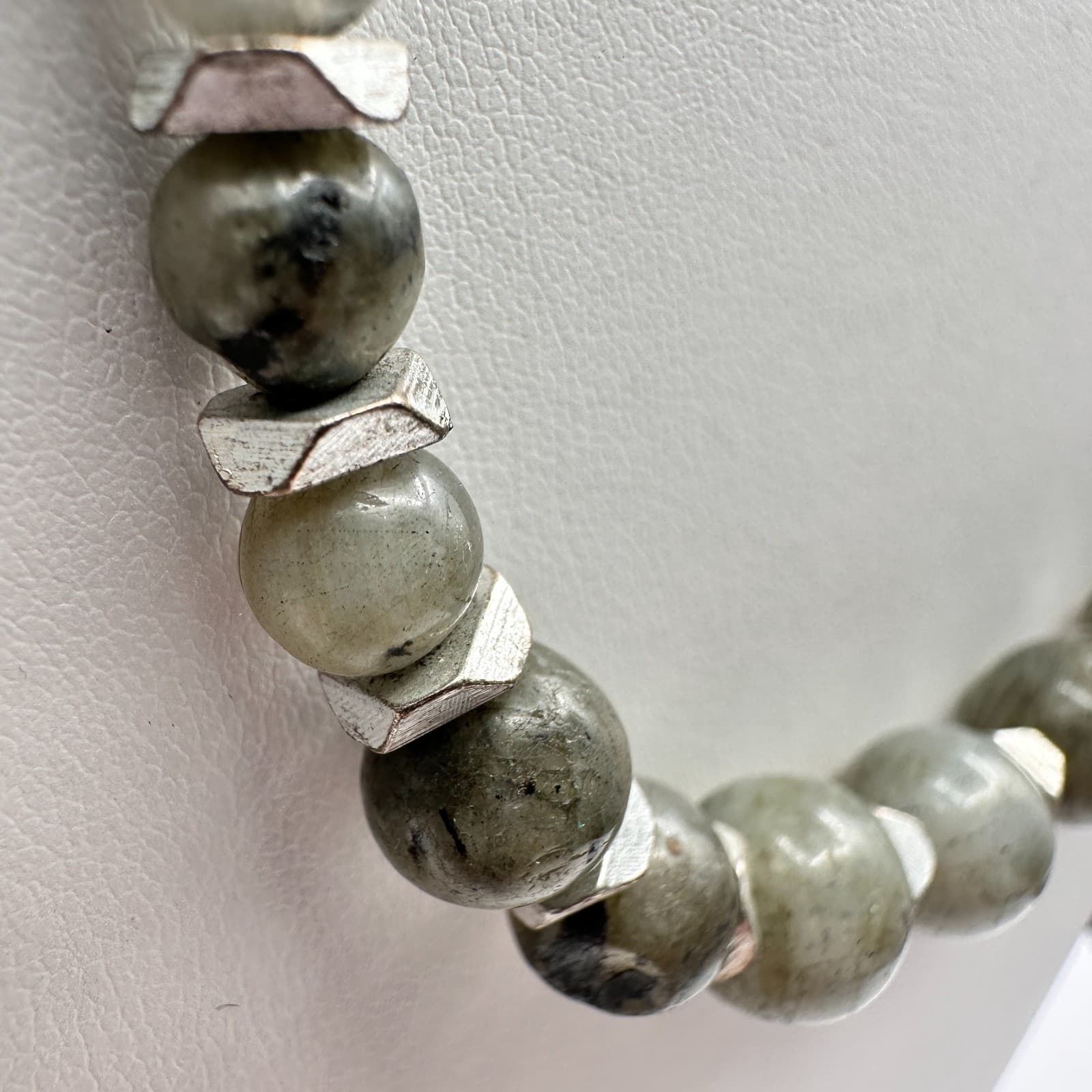 Vintage 90s Labradorite Stone Beaded Necklace Silver Tone Boho Statement Jewelry - Thumbnail 6