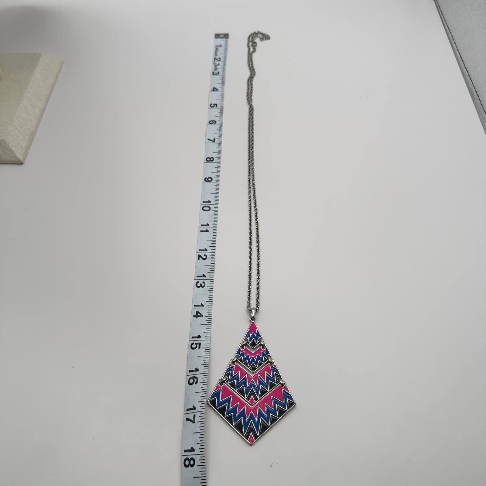 Vintage 80s Pop Art Geometric Statement Necklace Pink Blue Black Enamel Jewelry - Thumbnail 9