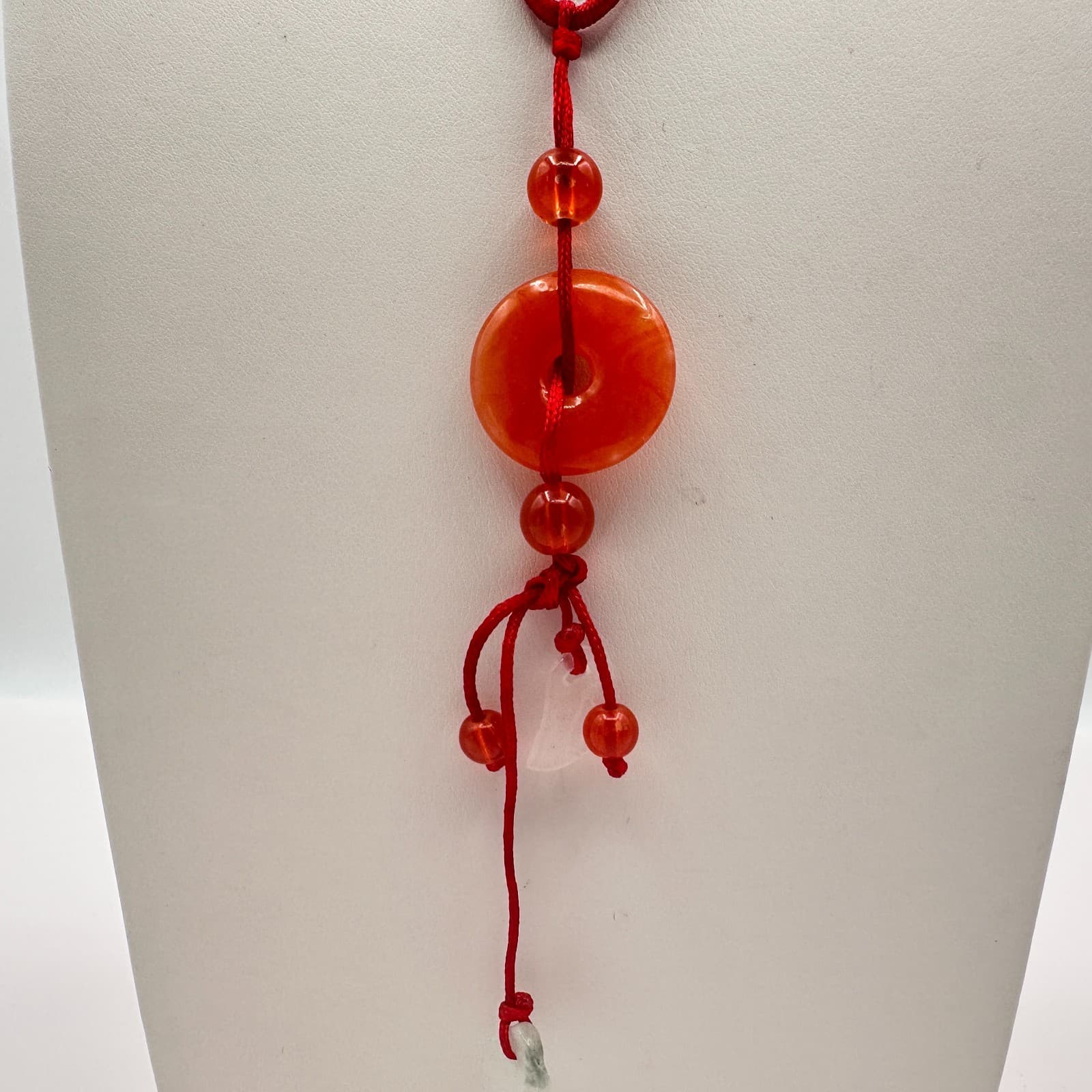 Vintage 80s Red Agate Stone Donut Necklace Adjustable Knot Cord Boohoo Jewelry - Thumbnail 2