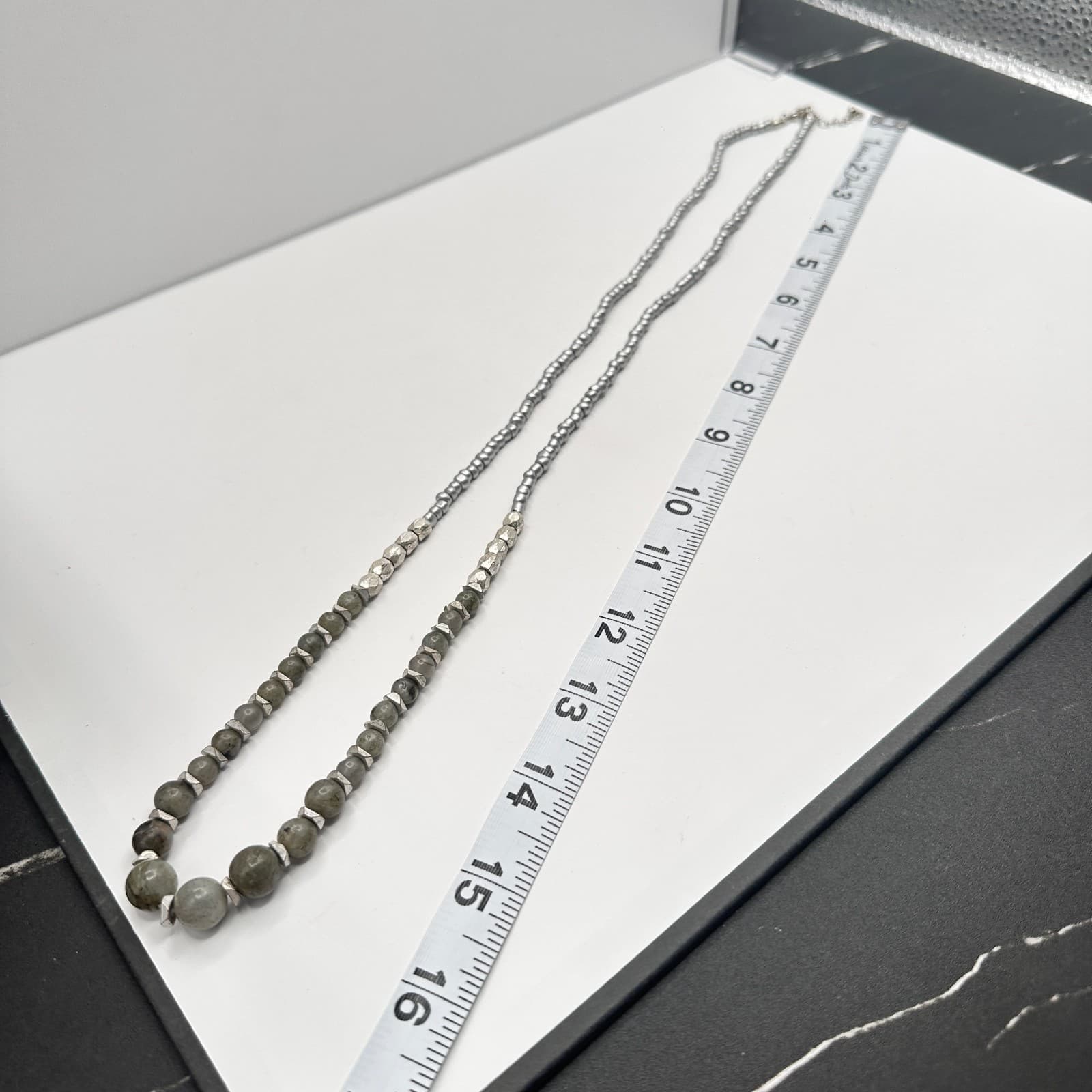 Vintage 90s Labradorite Stone Beaded Necklace Silver Tone Boho Statement Jewelry - Thumbnail 9