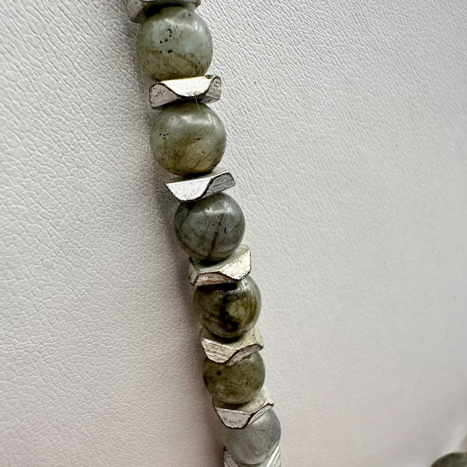 Vintage 90s Labradorite Stone Beaded Necklace Silver Tone Boho Statement Jewelry - Thumbnail 5
