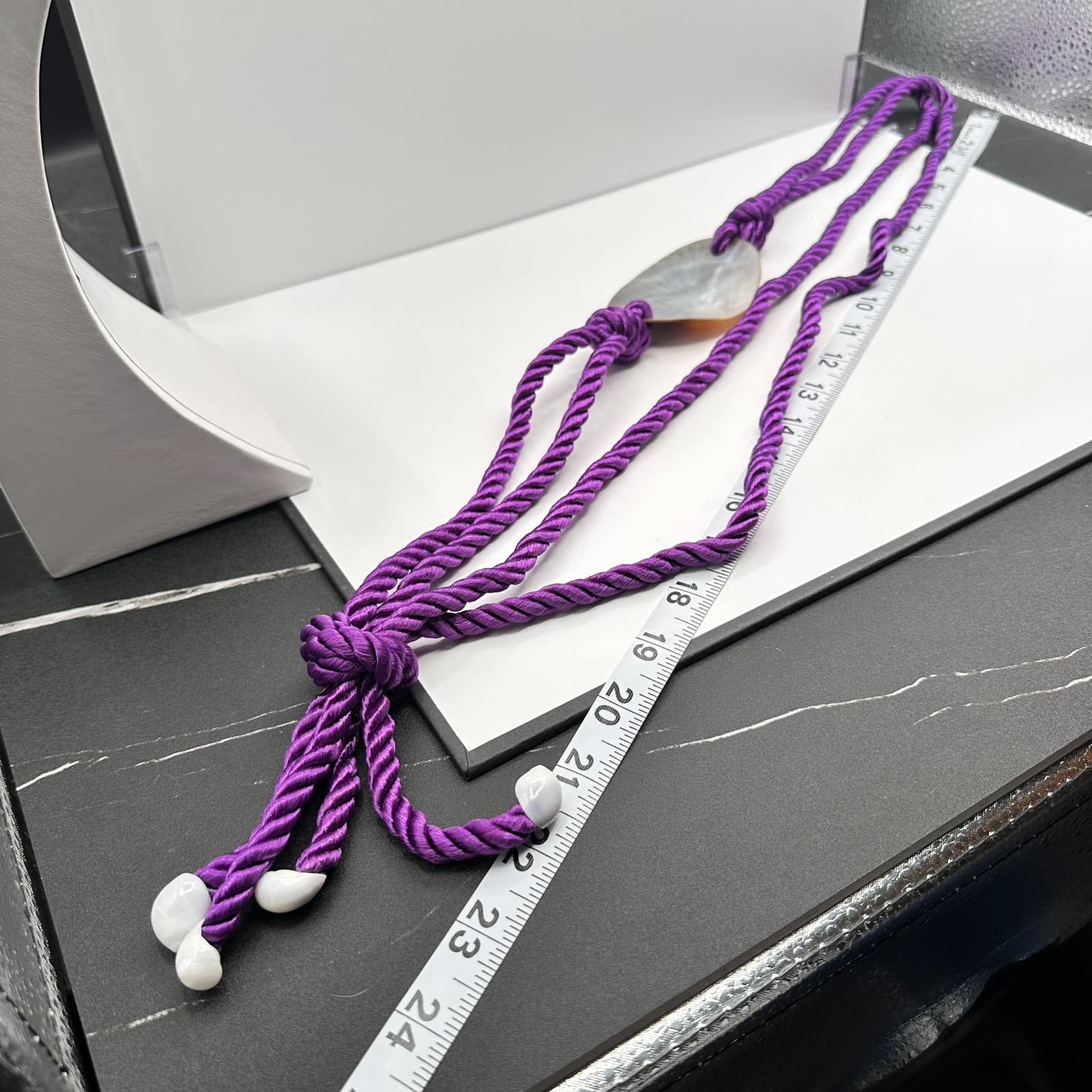 Vintage 90s Women's Purple Silk Cord Round Shell Pendant Necklace Set of Two - Thumbnail 11