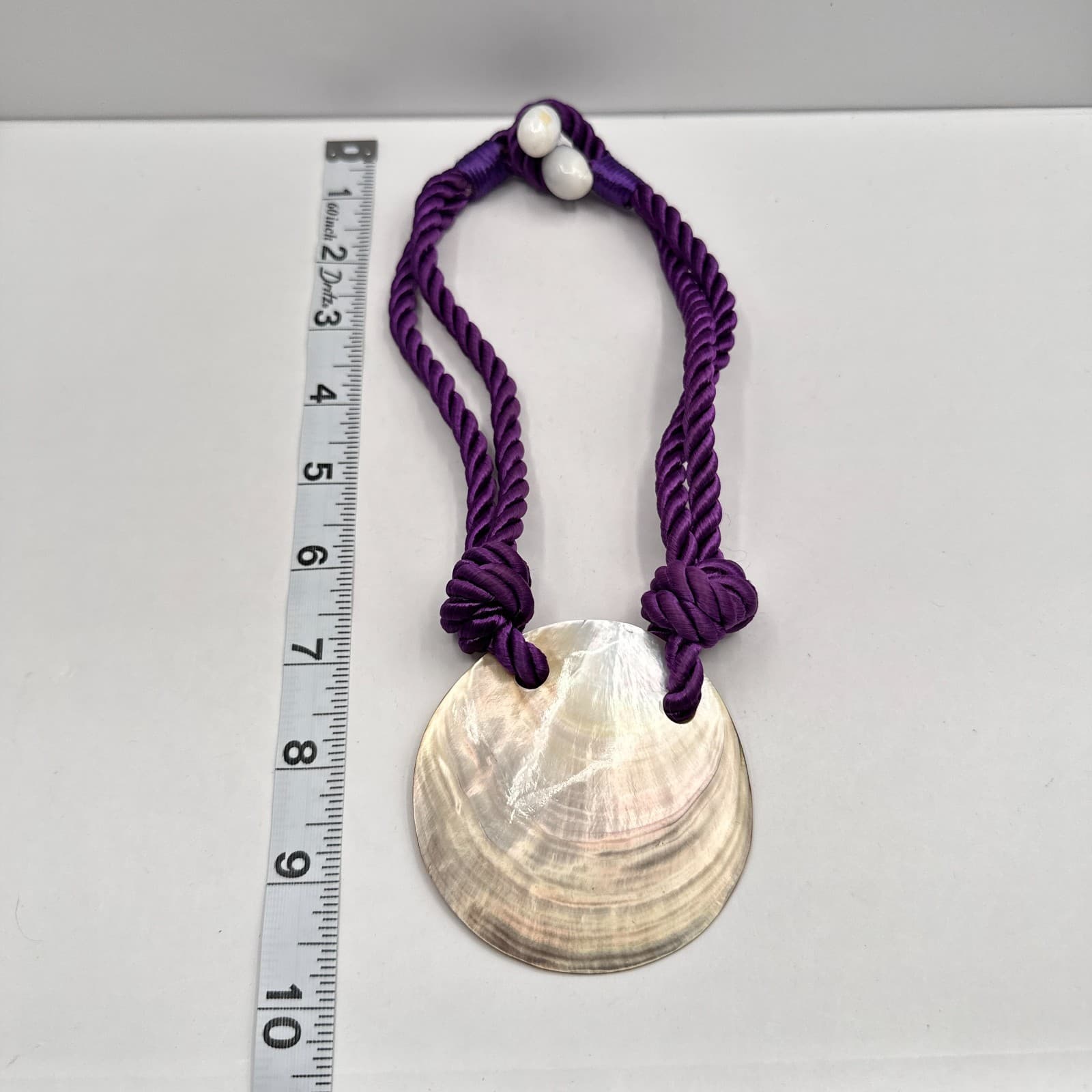 Vintage 90s Women's Purple Silk Cord Round Shell Pendant Necklace Set of Two - Thumbnail 10