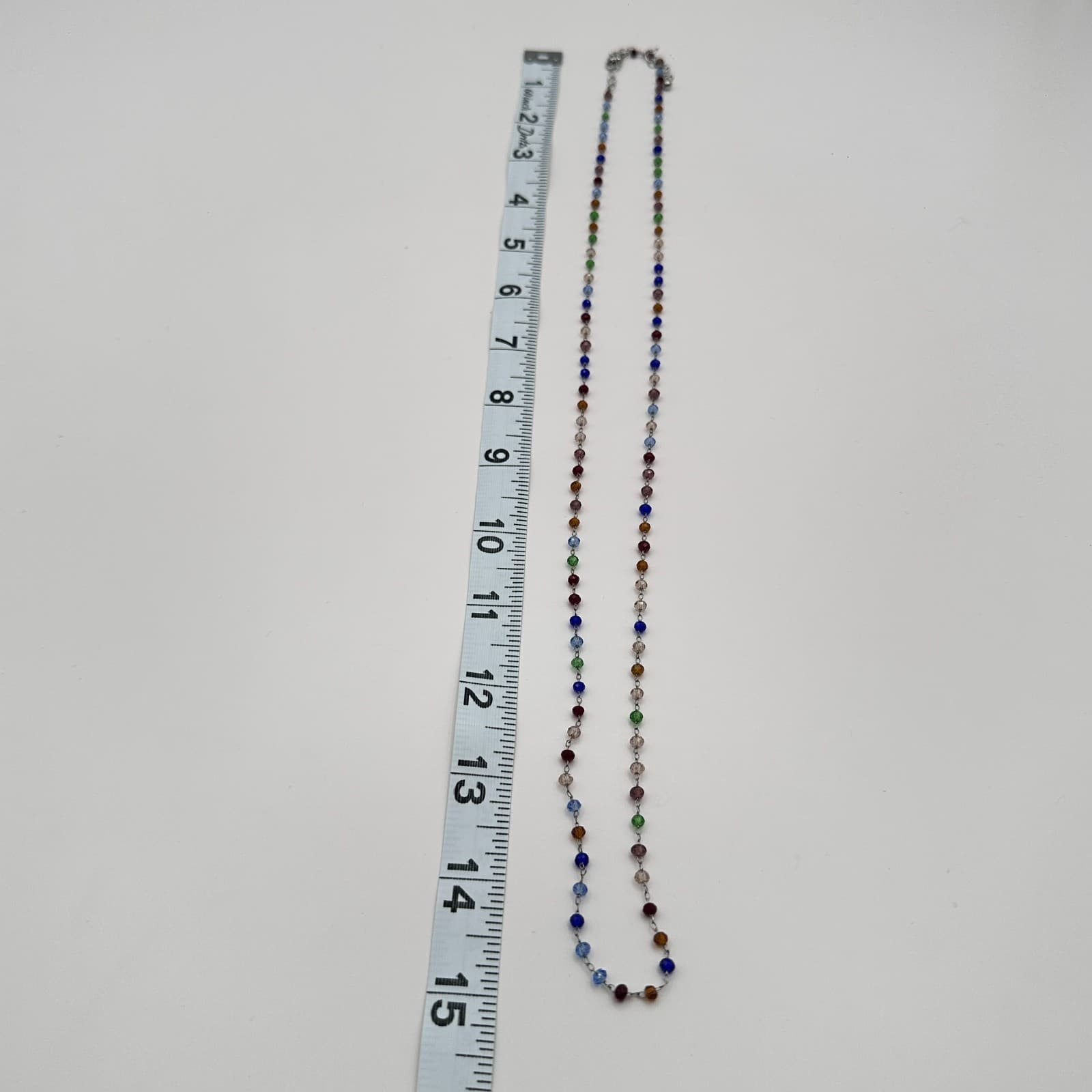 Vintage 80s Rainbow Crystal Bead Necklace Chakra Glass Alloy Cable Chain Jewelry - Thumbnail 9