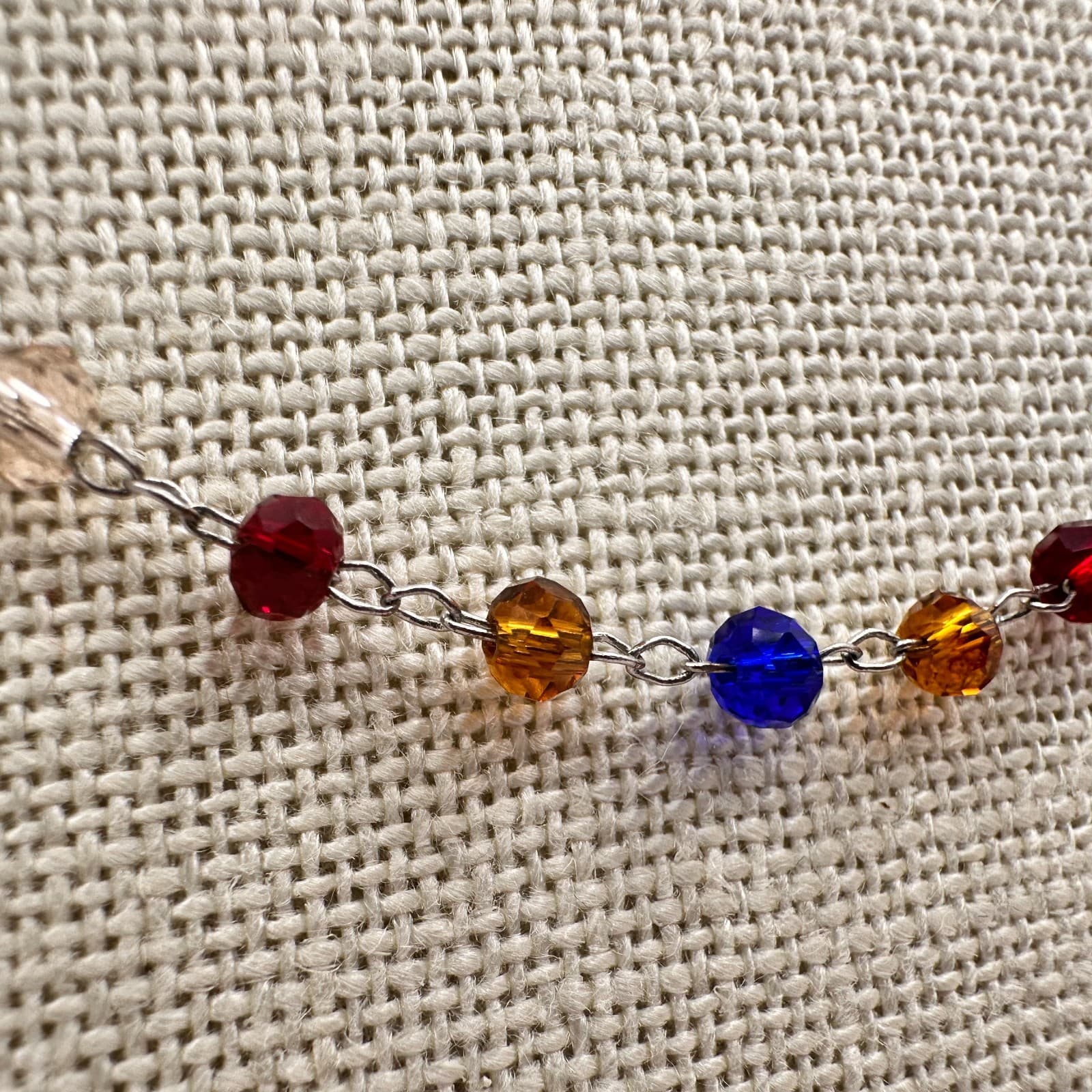 Vintage 80s Rainbow Crystal Bead Necklace Chakra Glass Alloy Cable Chain Jewelry - Thumbnail 5