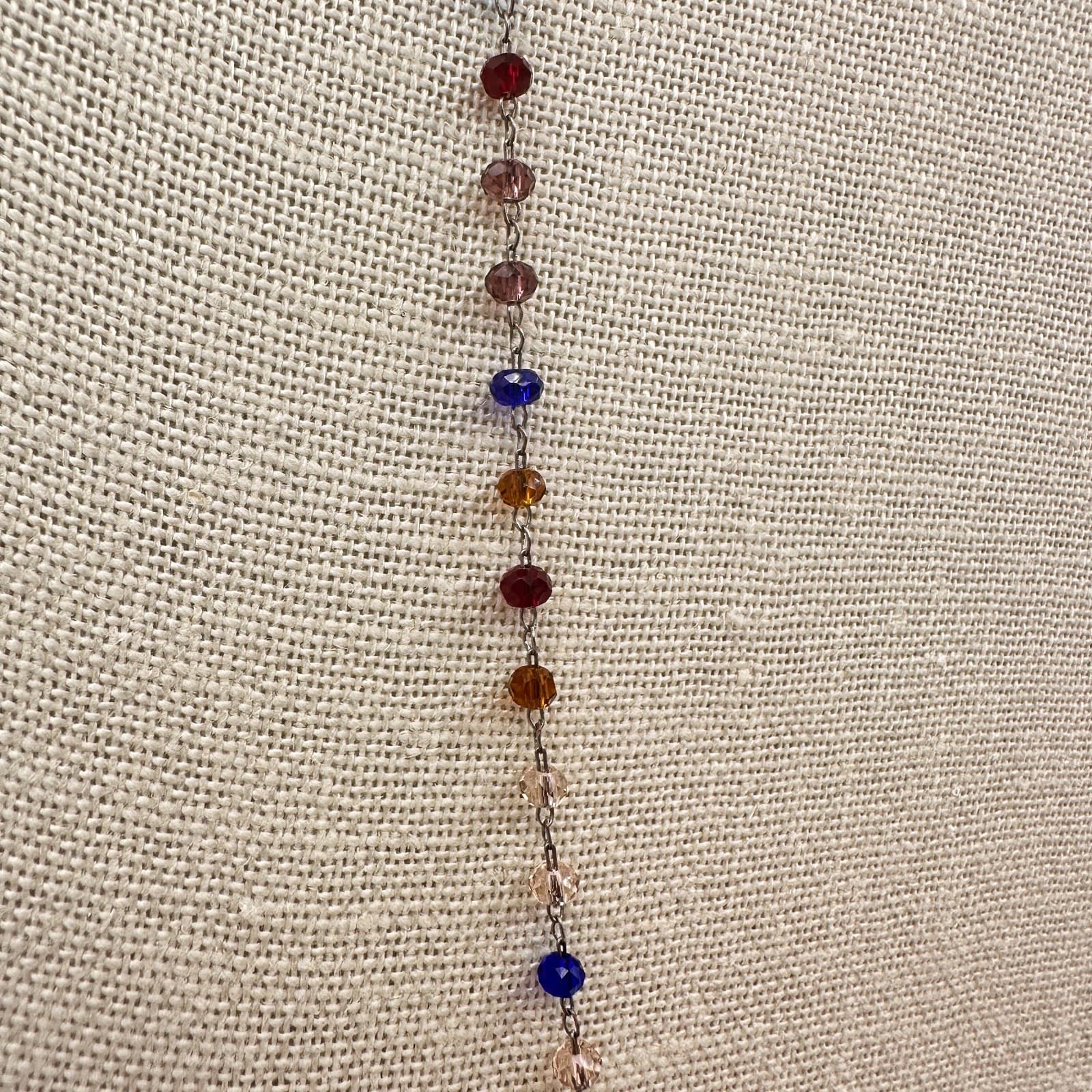 Vintage 80s Rainbow Crystal Bead Necklace Chakra Glass Alloy Cable Chain Jewelry - Thumbnail 6