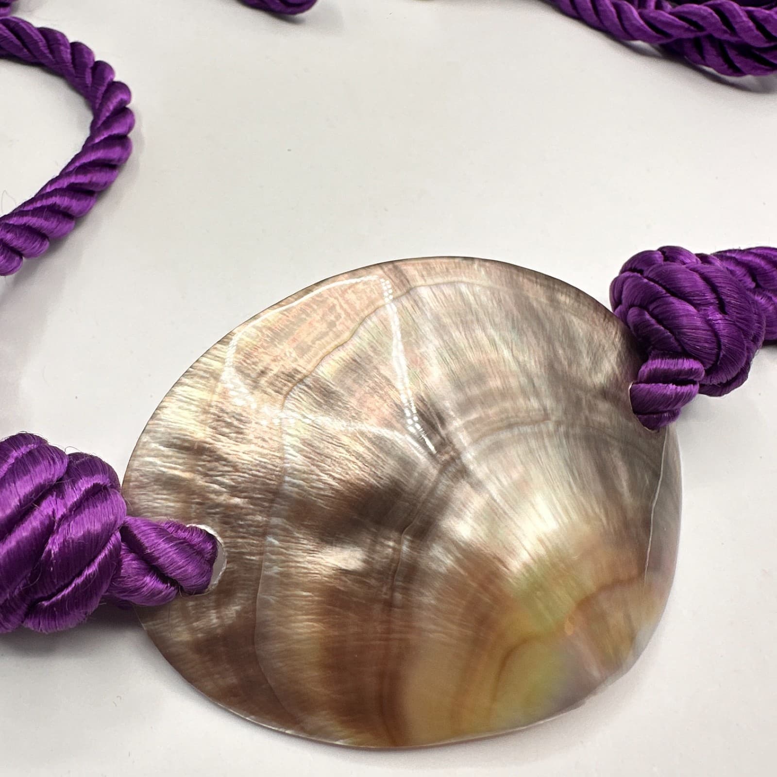 Vintage 90s Women's Purple Silk Cord Round Shell Pendant Necklace Set of Two - Thumbnail 6