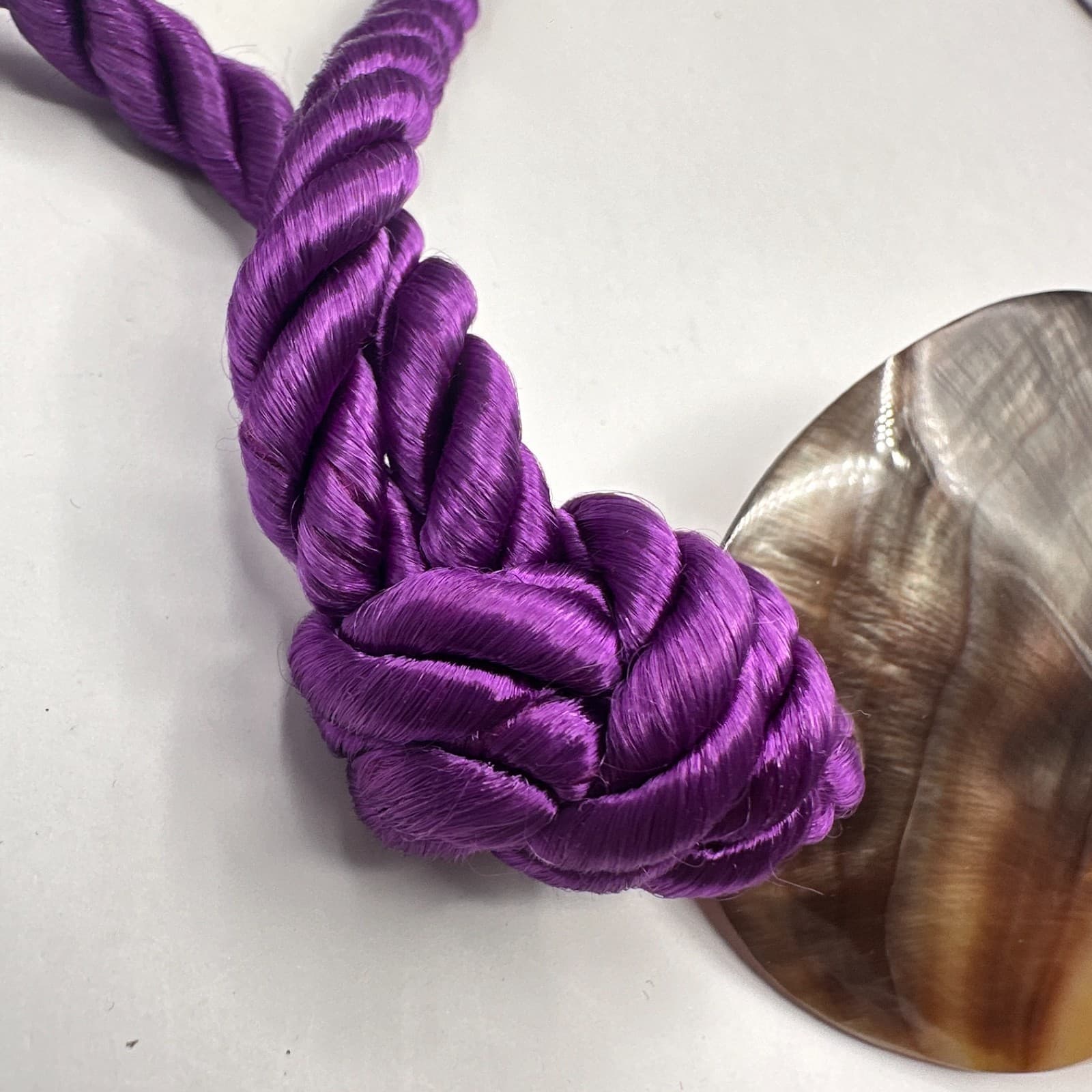 Vintage 90s Women's Purple Silk Cord Round Shell Pendant Necklace Set of Two - Thumbnail 7