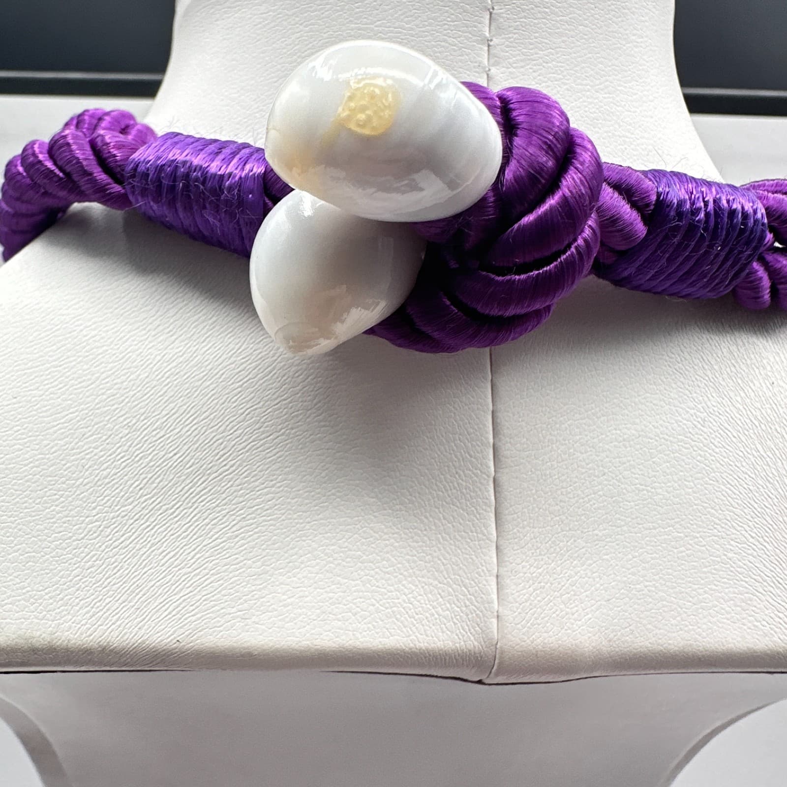 Vintage 90s Women's Purple Silk Cord Round Shell Pendant Necklace Set of Two - Thumbnail 5