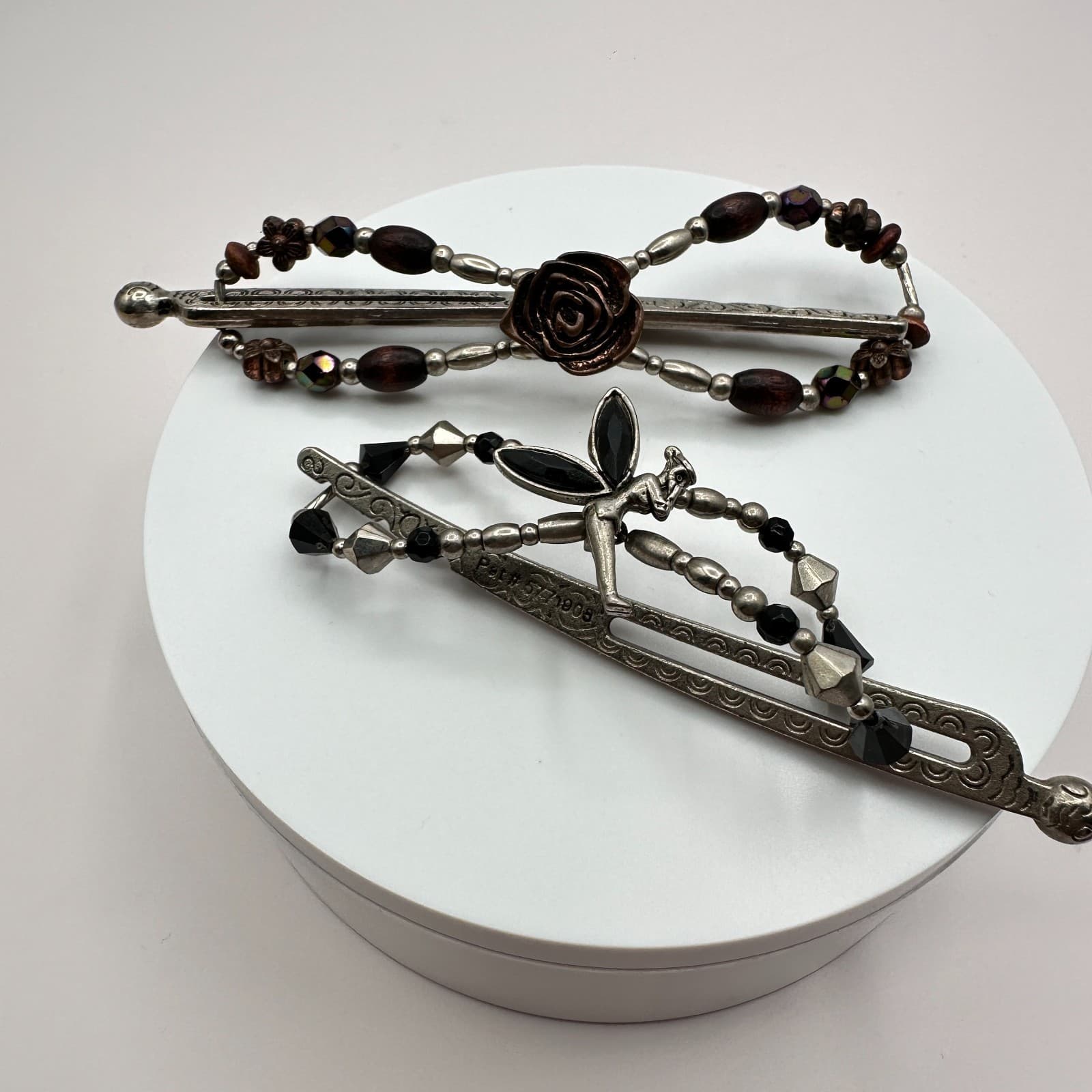 Vintage Y2K Metal Hair Clips Set Fairy & Rose Beaded Boho Accessory - Thumbnail 2