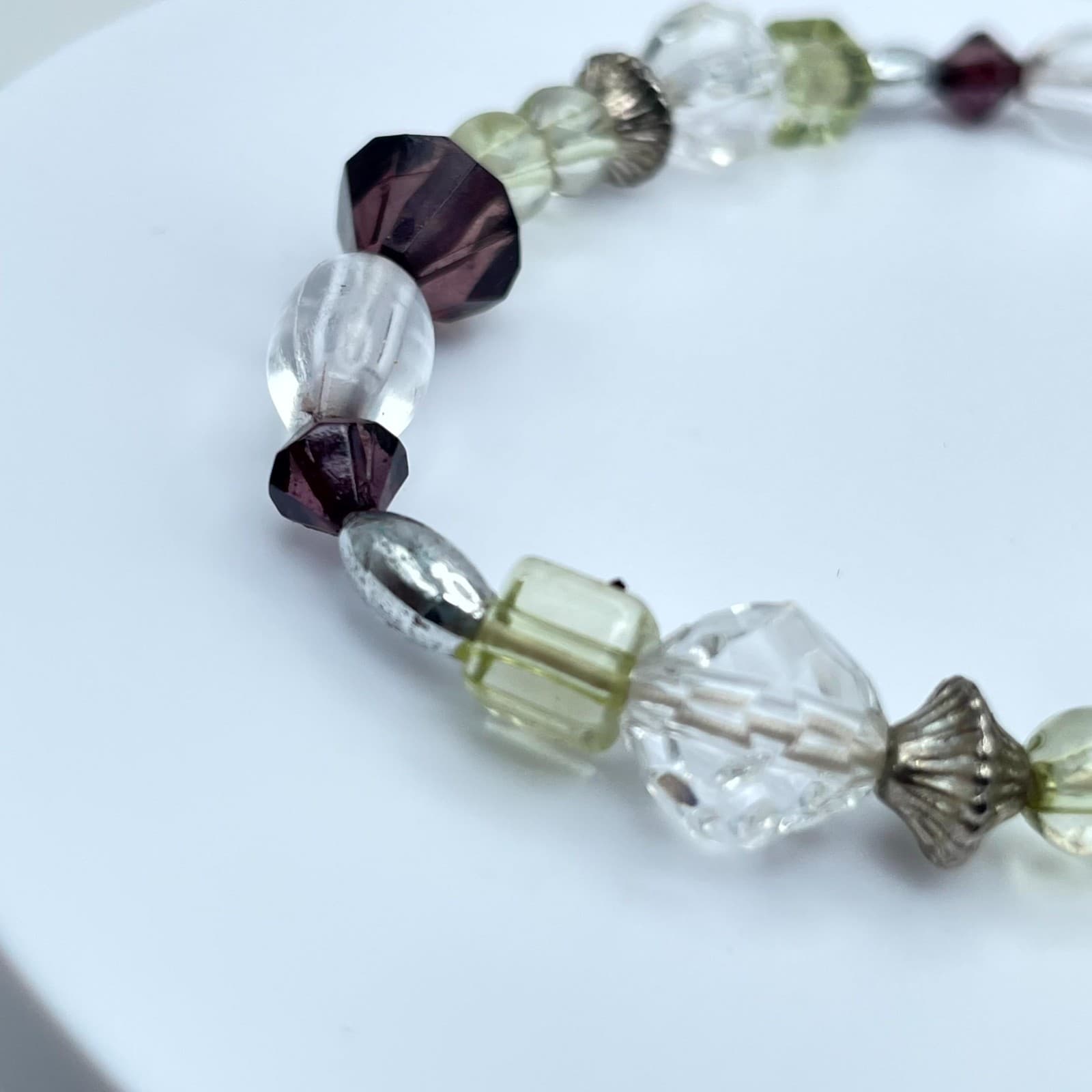 Bohemian Eclectic Classic Fashion Deep Plum Faceted Glass Beads Stretch Bracelet - Thumbnail 6