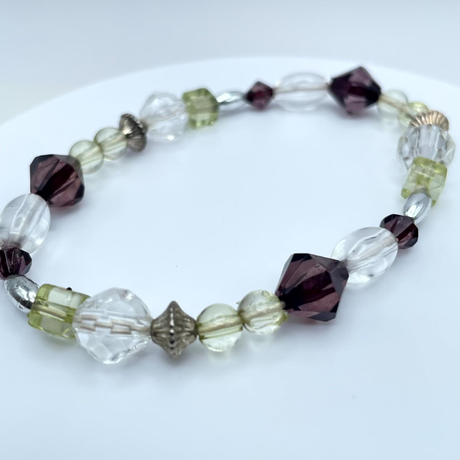 Bohemian Eclectic Classic Fashion Deep Plum Faceted Glass Beads Stretch Bracelet - Thumbnail 4