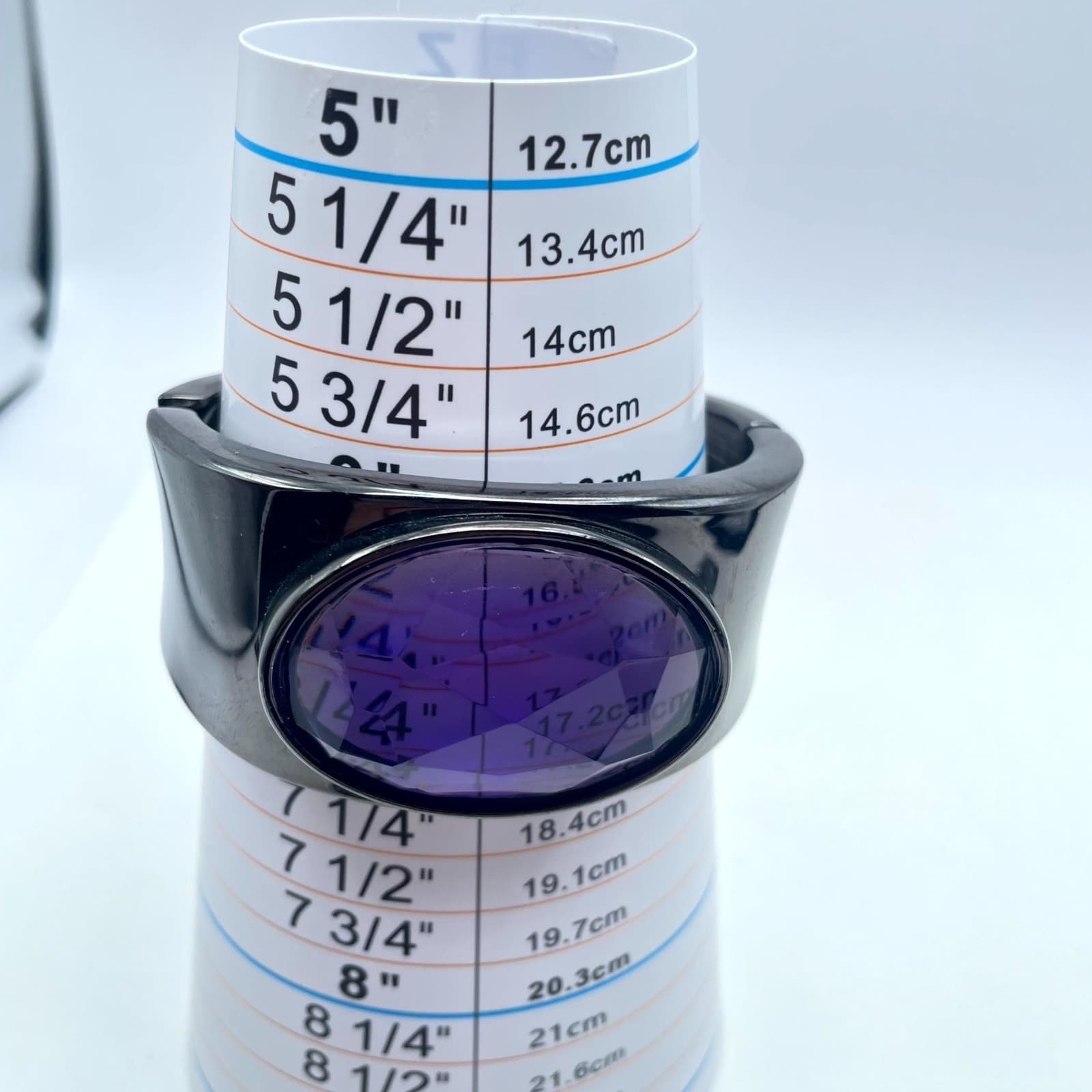 Fashion Gunmetal-Tone Purple Bezel Faceted Glass Beads Hinged Cuff Bracelet - Thumbnail 2