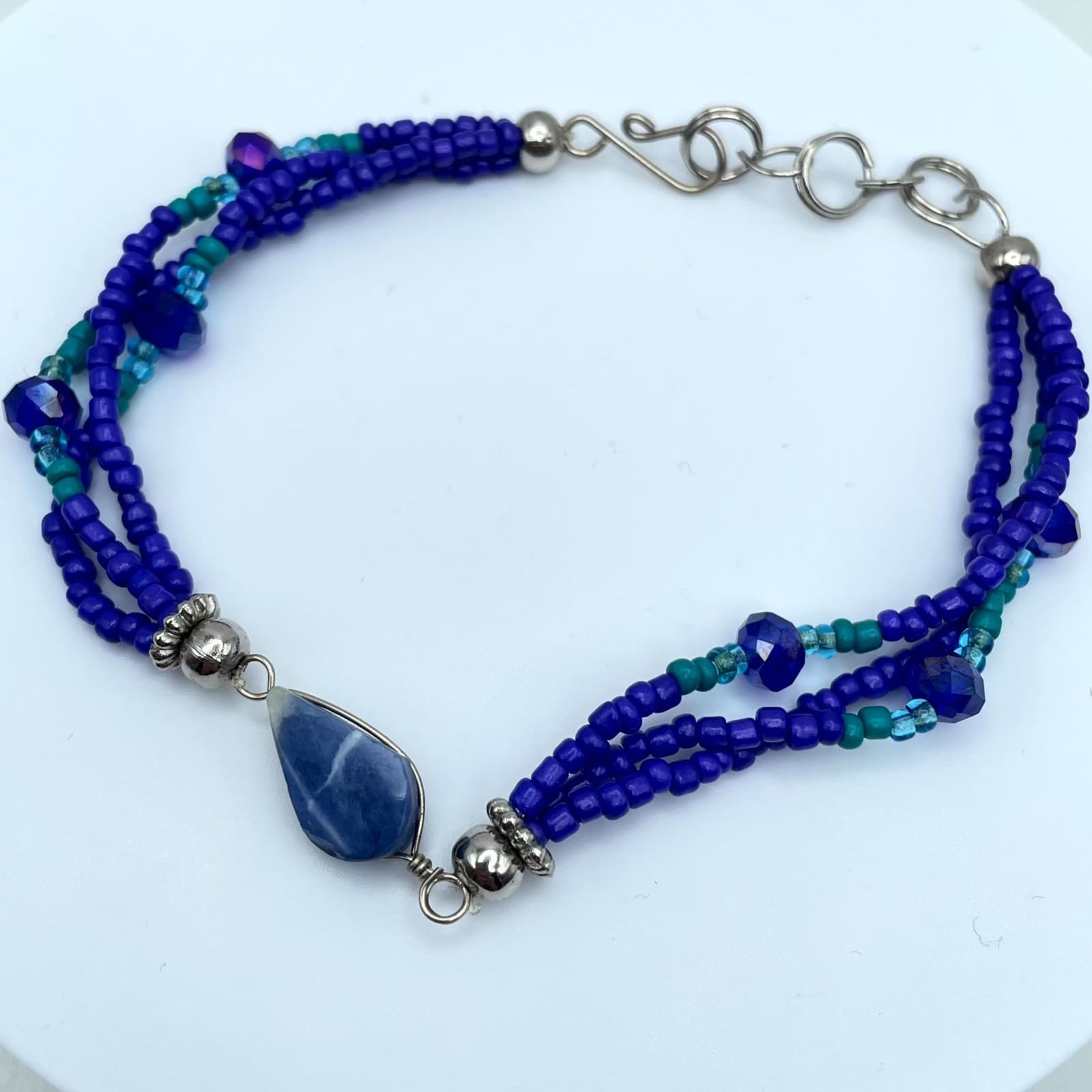 Classic Blue Aqua Southwestern Faceted Glass Seed Bead Sodalite Layered Bracelet - Image 1