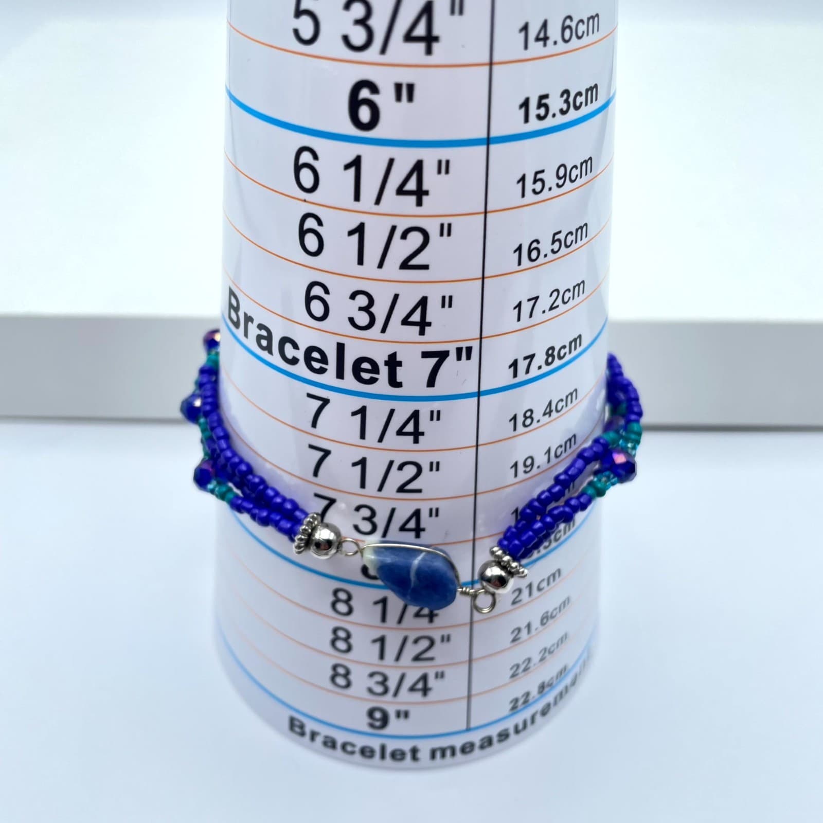 Classic Blue Aqua Southwestern Faceted Glass Seed Bead Sodalite Layered Bracelet - Thumbnail 2