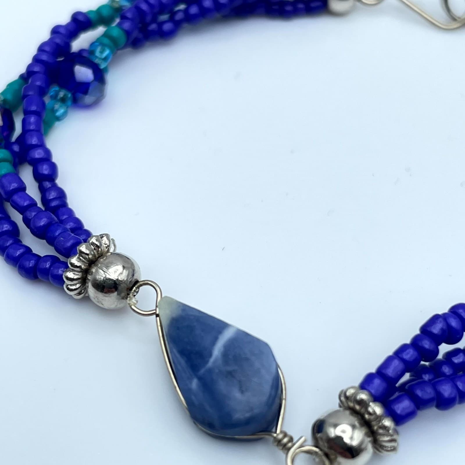 Classic Blue Aqua Southwestern Faceted Glass Seed Bead Sodalite Layered Bracelet - Thumbnail 3