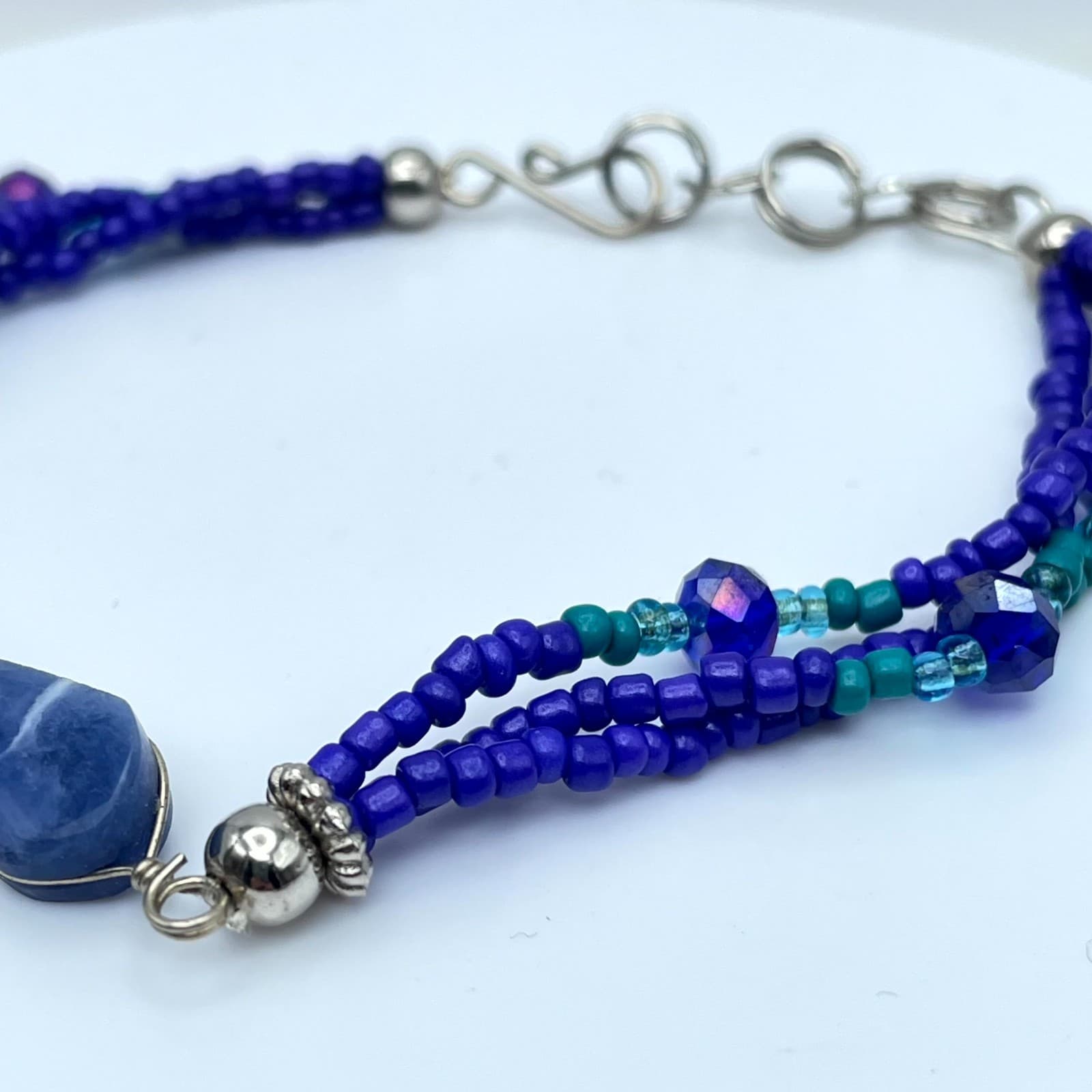 Classic Blue Aqua Southwestern Faceted Glass Seed Bead Sodalite Layered Bracelet - Thumbnail 4
