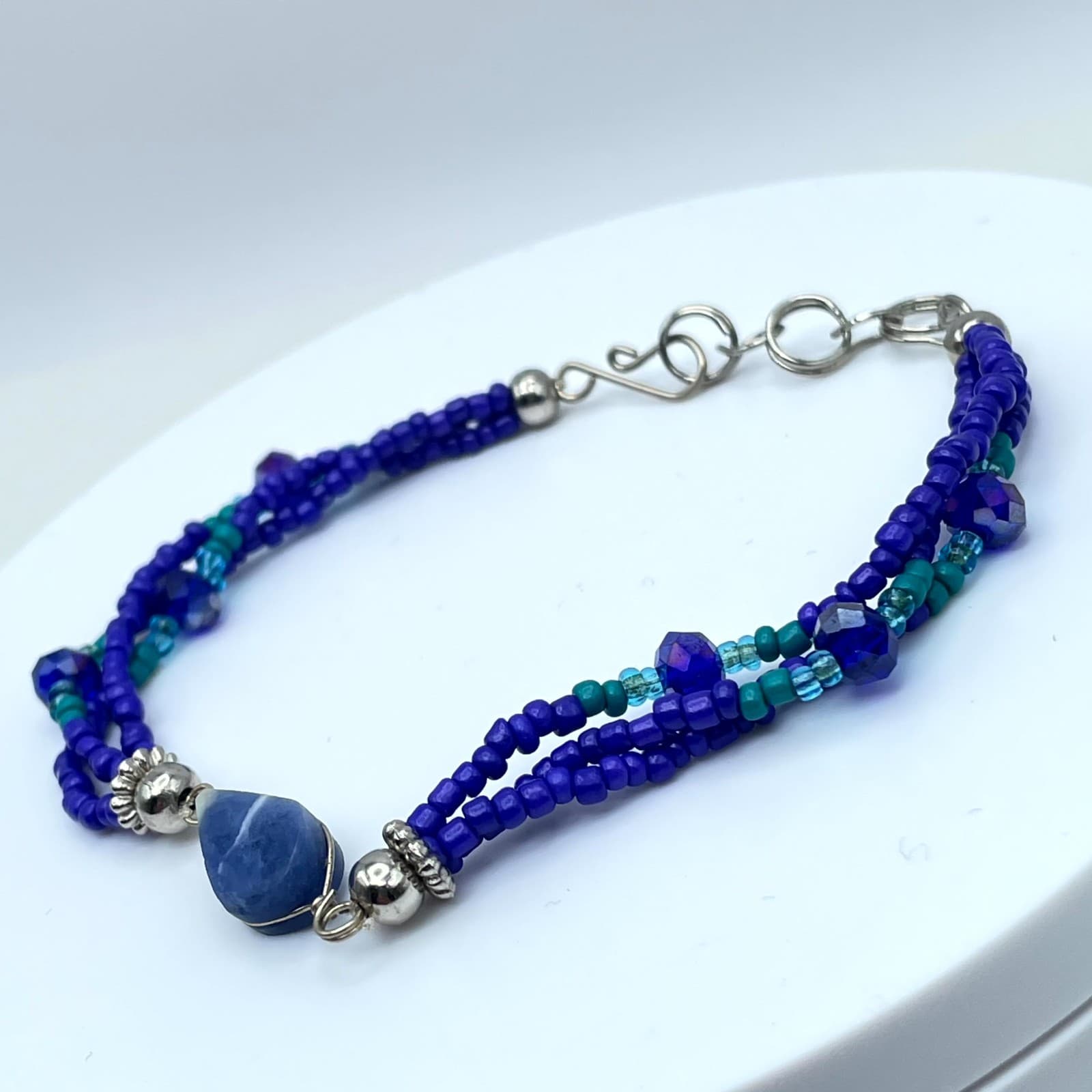 Classic Blue Aqua Southwestern Faceted Glass Seed Bead Sodalite Layered Bracelet - Thumbnail 5