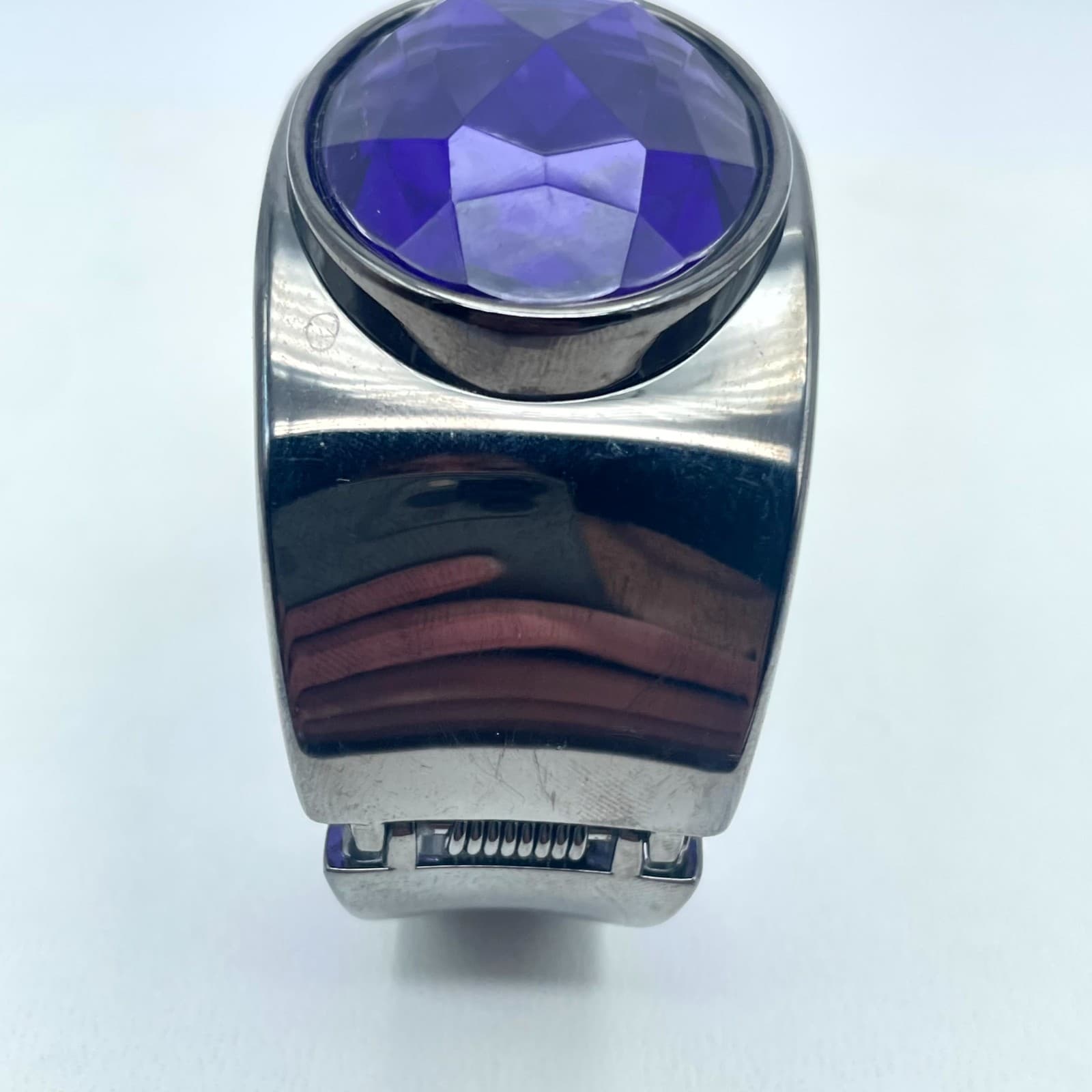 Fashion Gunmetal-Tone Purple Bezel Faceted Glass Beads Hinged Cuff Bracelet - Thumbnail 4