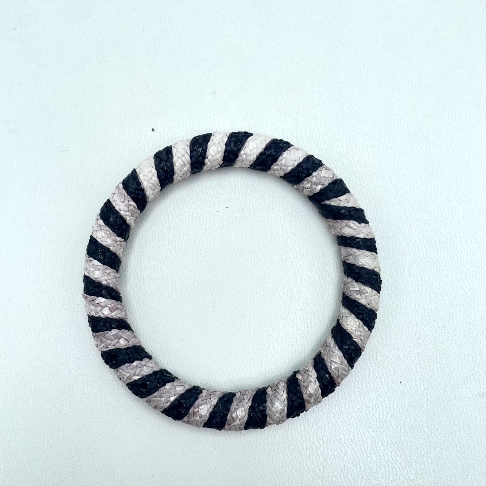 Bohemian Black White Eco-Chic Thin Woven Braided Rope-Style Bangle Bracelet - Thumbnail 3