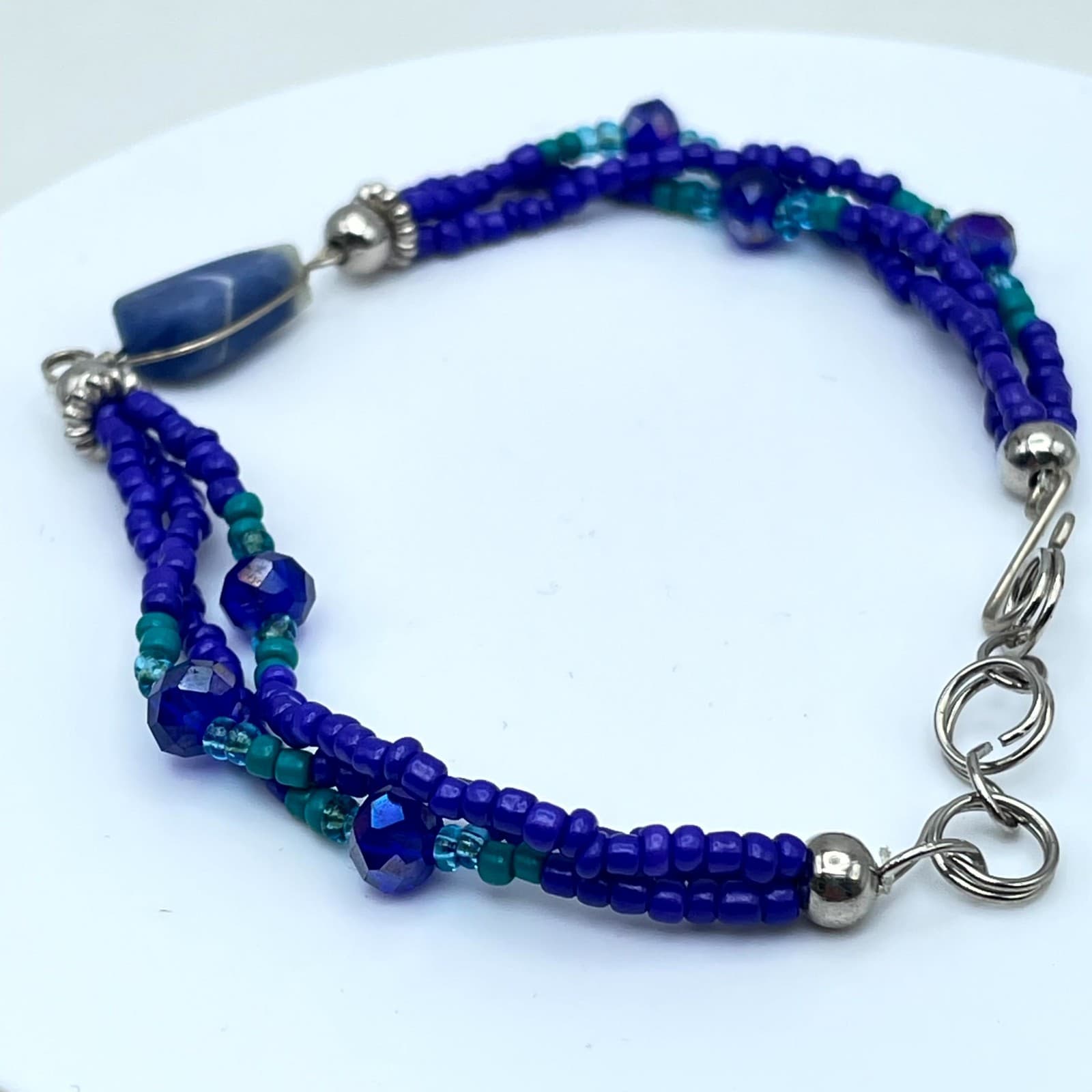 Classic Blue Aqua Southwestern Faceted Glass Seed Bead Sodalite Layered Bracelet - Thumbnail 6