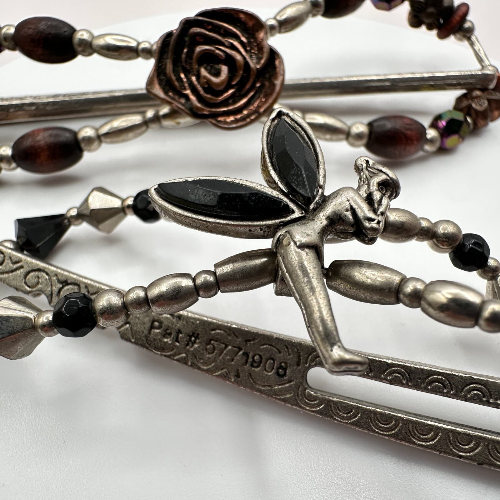 Vintage Y2K Metal Hair Clips Set Fairy & Rose Beaded Boho Accessory - Thumbnail 3