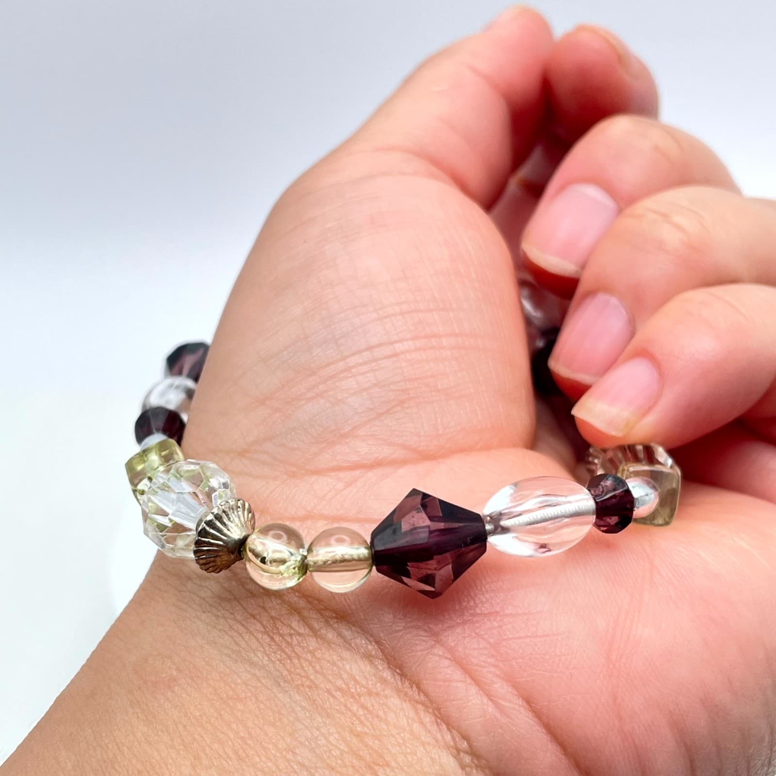 Bohemian Eclectic Classic Fashion Deep Plum Faceted Glass Beads Stretch Bracelet - Thumbnail 10